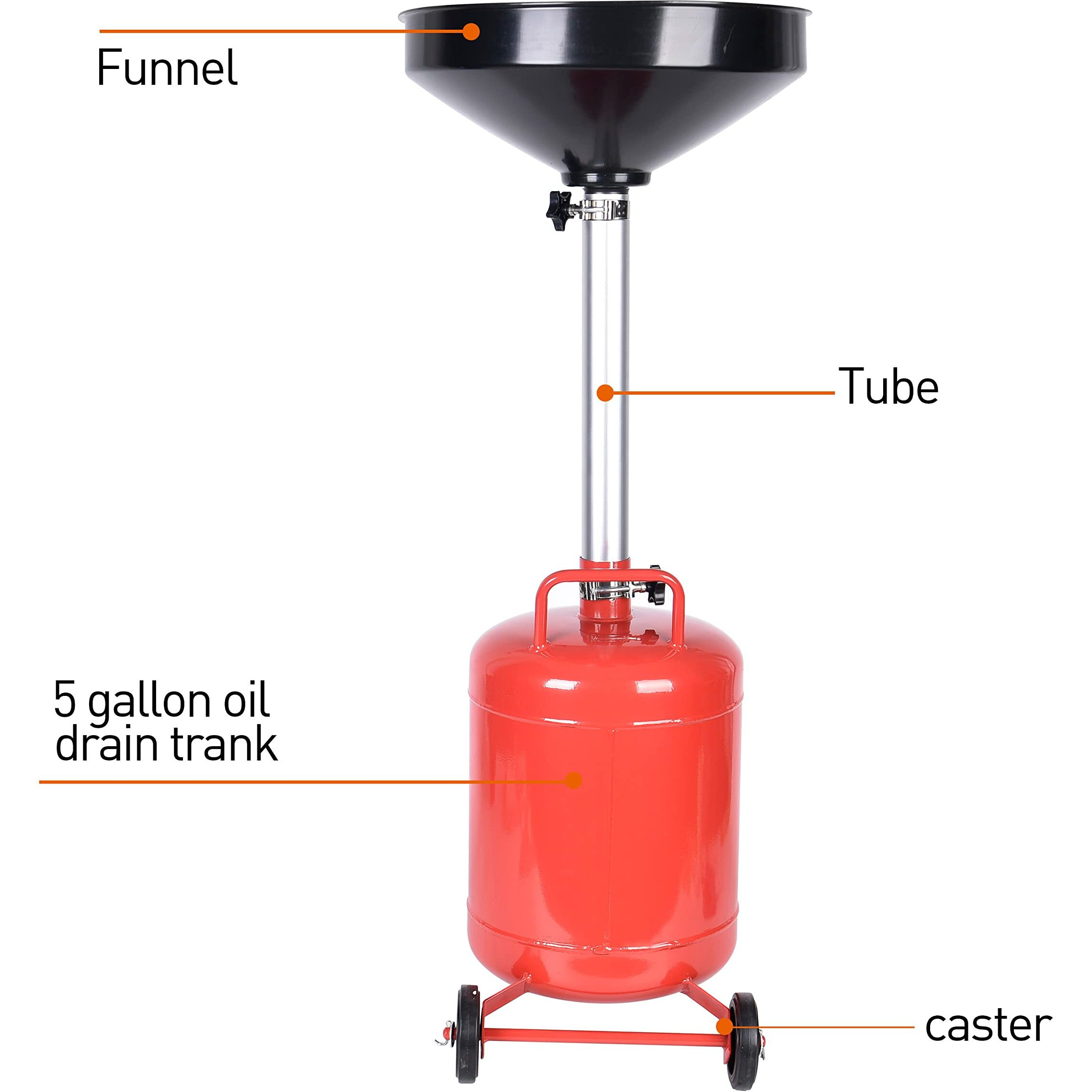 5 Gallon Portable Oil Lift Drain, Steel Oil Drain, Adjustable Height Waster Oil Drain For Changing Car And Truck Motor Oil, Red