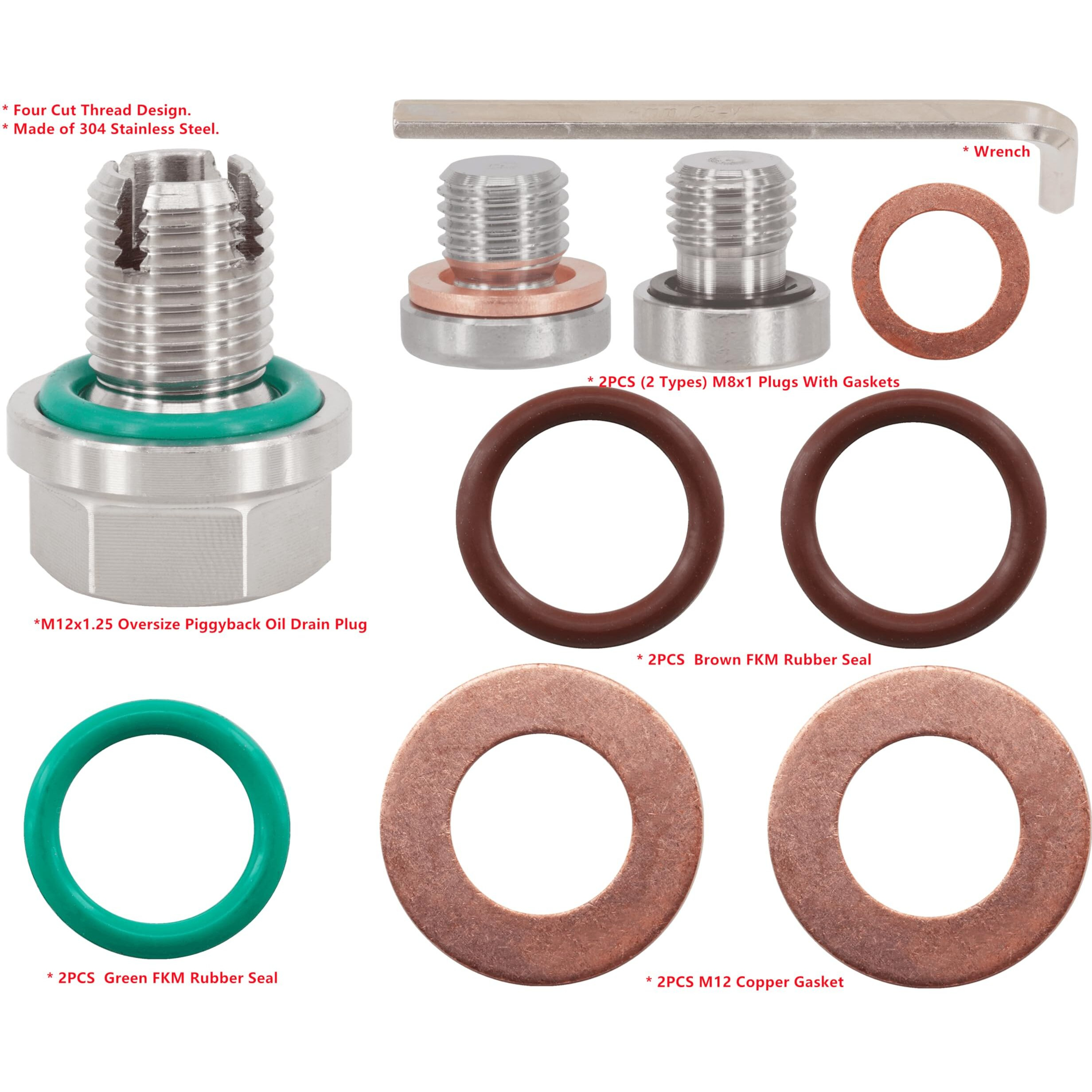 Dsnaduo M12.1-1.25 X 15Mm Oversize Piggyback Oil Drain Plug, Stainless Steel Self Tapping Oil Pan Thread Repair Kit