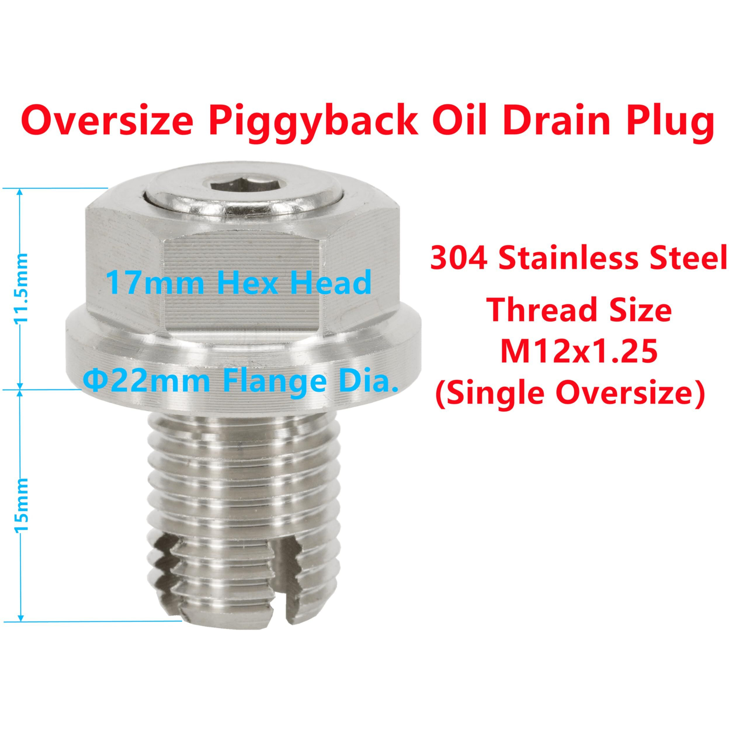 Dsnaduo M12.1-1.25 X 15Mm Oversize Piggyback Oil Drain Plug, Stainless Steel Self Tapping Oil Pan Thread Repair Kit