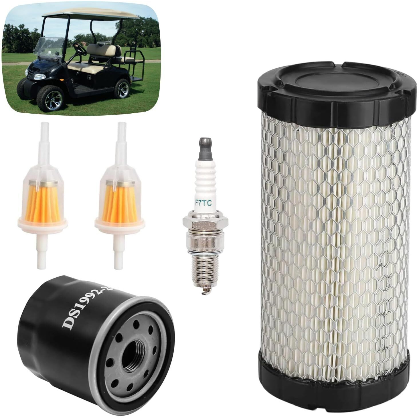 Golf Cart Tune Up Kit For Ezgo Txt Rxv 2008 And Up Gasoline Vehicles, For Kawasaki 4 Cycle Engines Parts, Air Filter 28463G01 Oil Filter 607454 With 2Pcs Fuel Filter 72084G01 And Spark Plugs 607462