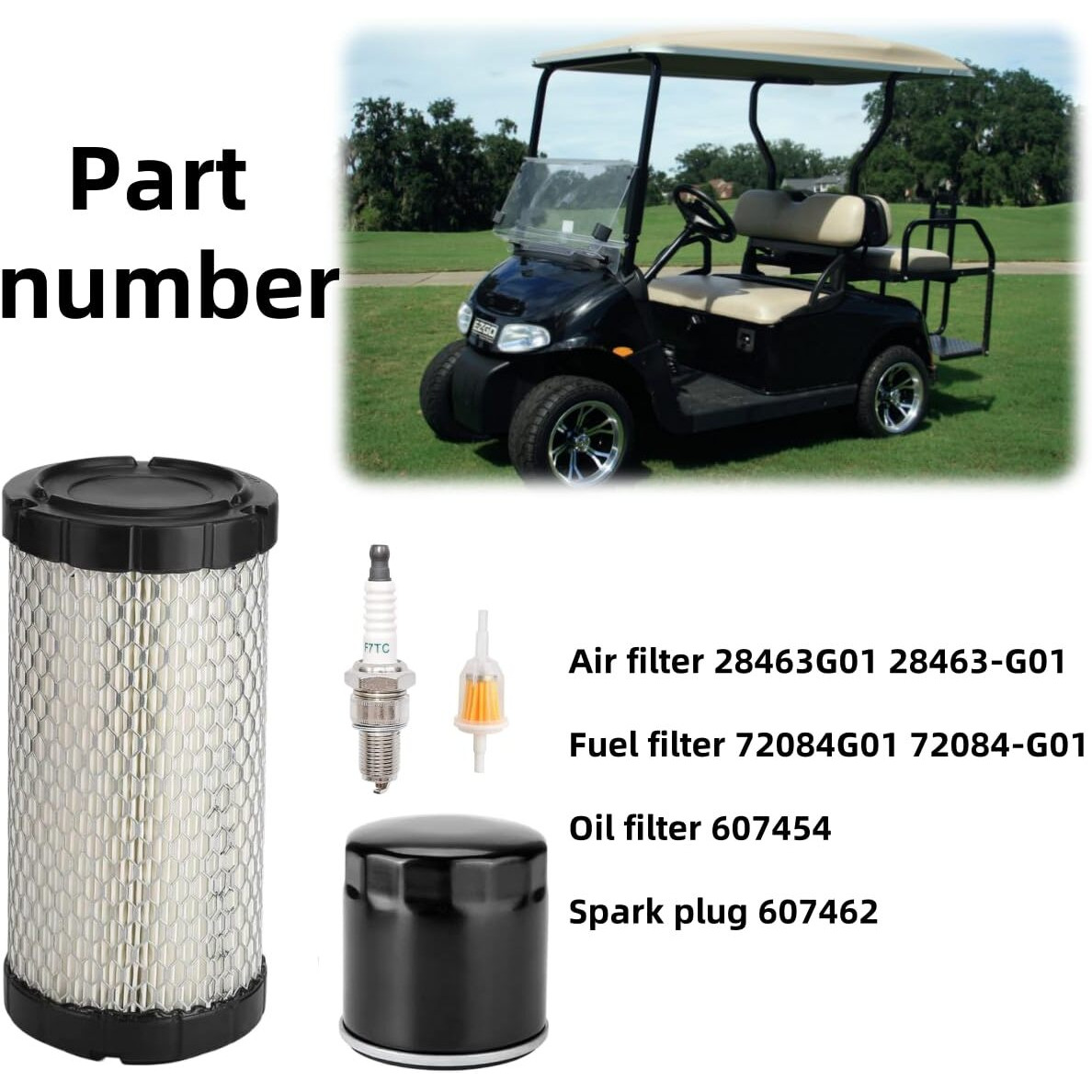 Golf Cart Tune Up Kit For Ezgo Txt Rxv 2008 And Up Gasoline Vehicles, For Kawasaki 4 Cycle Engines Parts, Air Filter 28463G01 Oil Filter 607454 With 2Pcs Fuel Filter 72084G01 And Spark Plugs 607462