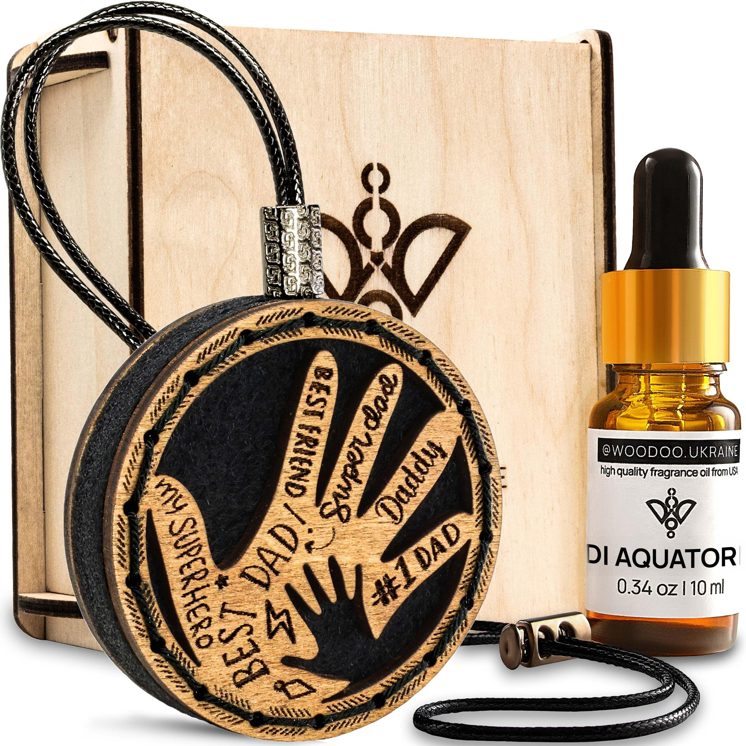@Woodoo.Ukraine Wood Car Air Freshener - Handcrafted Air Freshener - Fathers Hands Fragrance Oil Diffuser In Wooden Gift Box - Fathers Day Gift Set For Car With Diaquatoria Fragrance Oil - 10 Ml