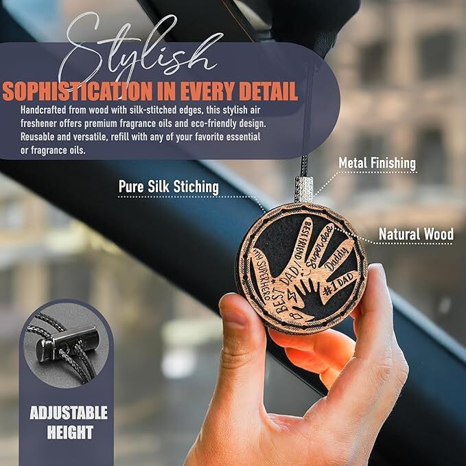@Woodoo.Ukraine Wood Car Air Freshener - Handcrafted Air Freshener - Fathers Hands Fragrance Oil Diffuser In Wooden Gift Box - Fathers Day Gift Set For Car With Diaquatoria Fragrance Oil - 10 Ml