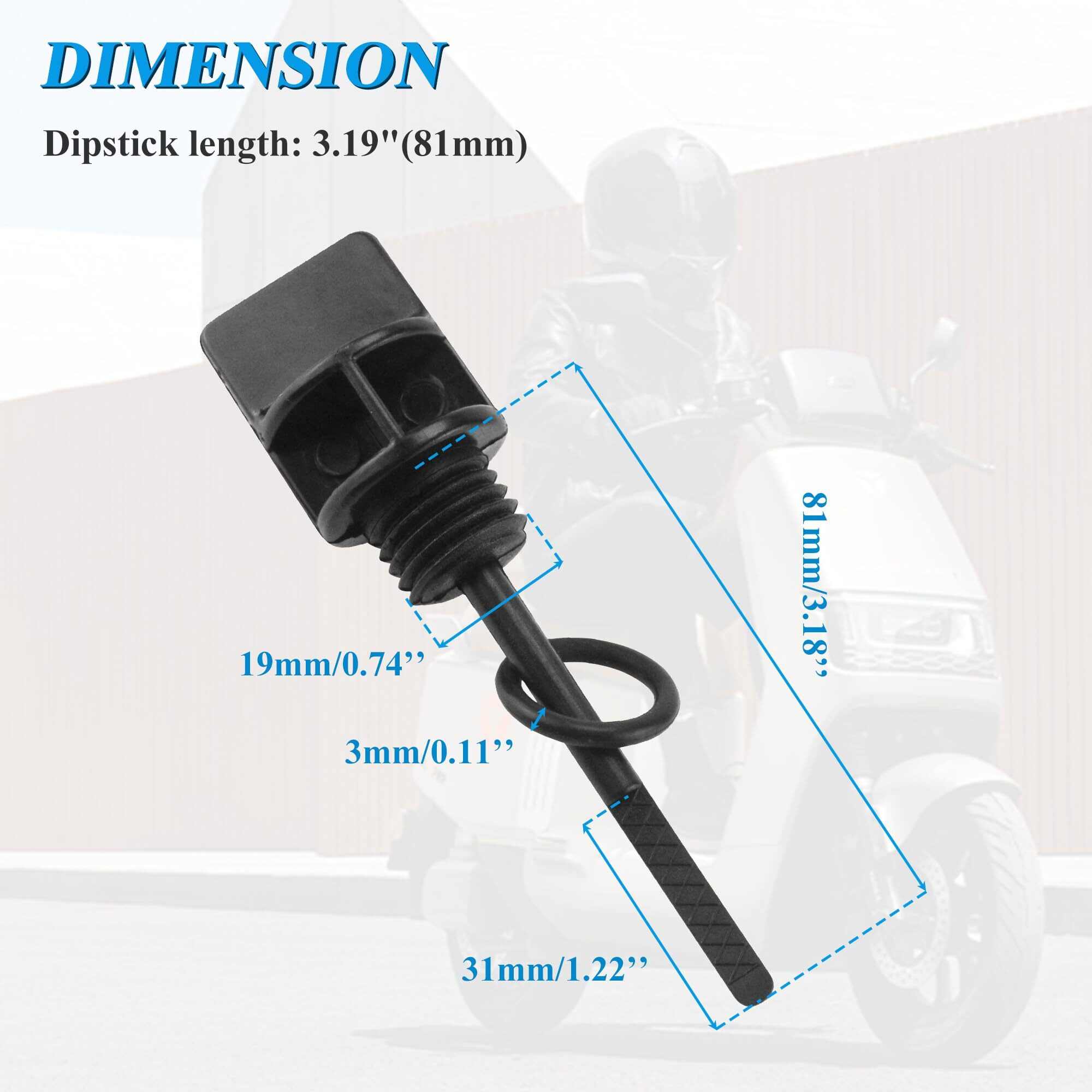 Joyyangfang 81Mm Engine Dipstick Dip Stick Oil Fill Cap For Chinese Scooter Moped Atv Go Kart 4-Stroke Gy6 50Cc-150Cc Engines