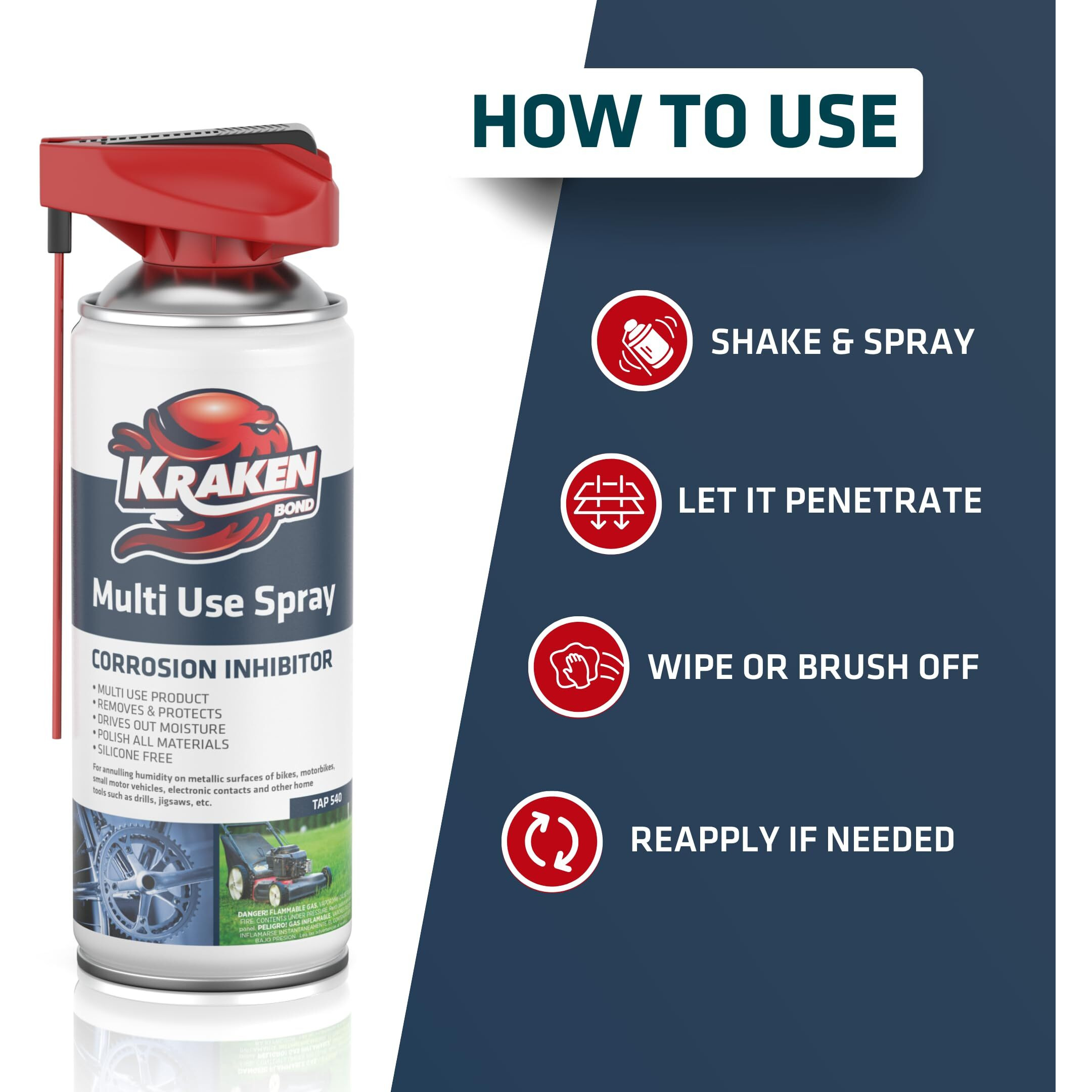 Kraken Bond Multi Use Spray (1 X11 Oz.) - Corrosion Inhibitor, High-Performance Penetrating Oil Lubricant For Home & Automotive, Perfect For Garage Doors, 360 Easy To Use & No Residue | 1 Pack