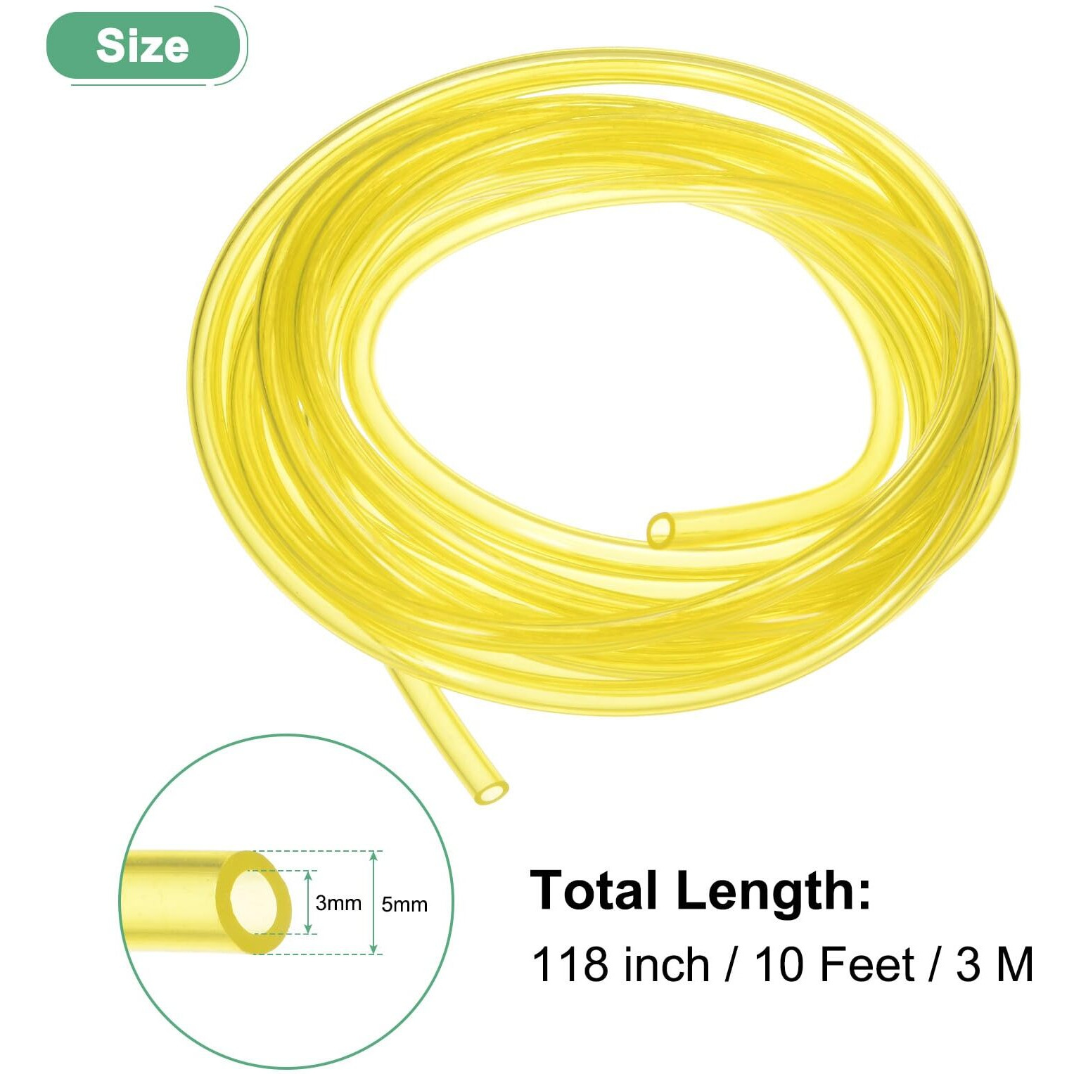 M Meterxity Tubing Carburetor Fuel Vent Line, 3.0Mm(0.12"") Id 5Mm(0.2"") Od 3.0M(10') Long Polyurethane Gas Oil Tube For Atv/Go Kart/Dirt Bike, Universal Petrol Pipe Replacement [Yellow]