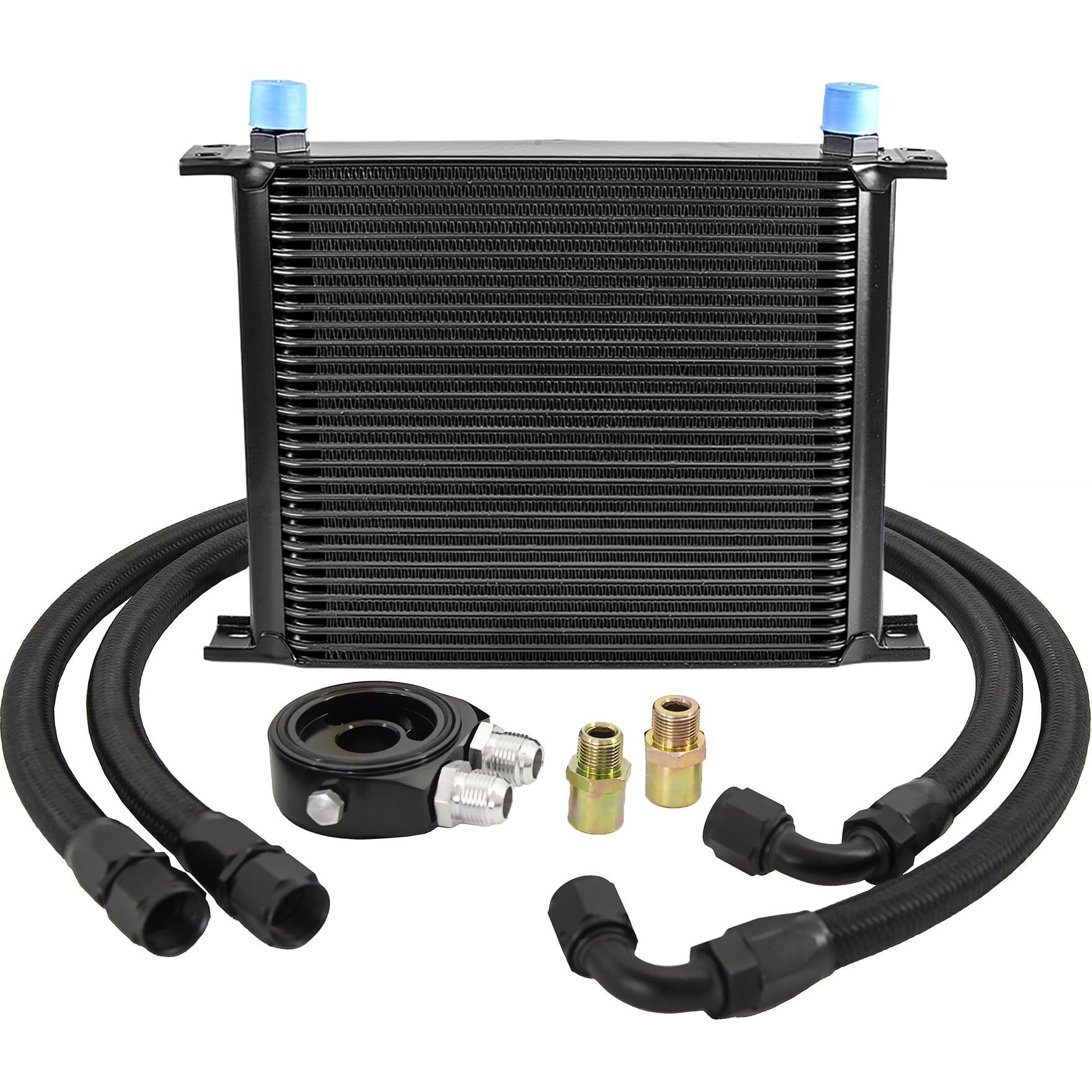 Zhsymx 30 Row An10-10An Stacked Plate Oil Cooler Universal Engine Transmission British Radiator Oil Cooler Condenser With Fuel Line Hose Mounting Nut Adapter Clamp Aluminium Alloy Black