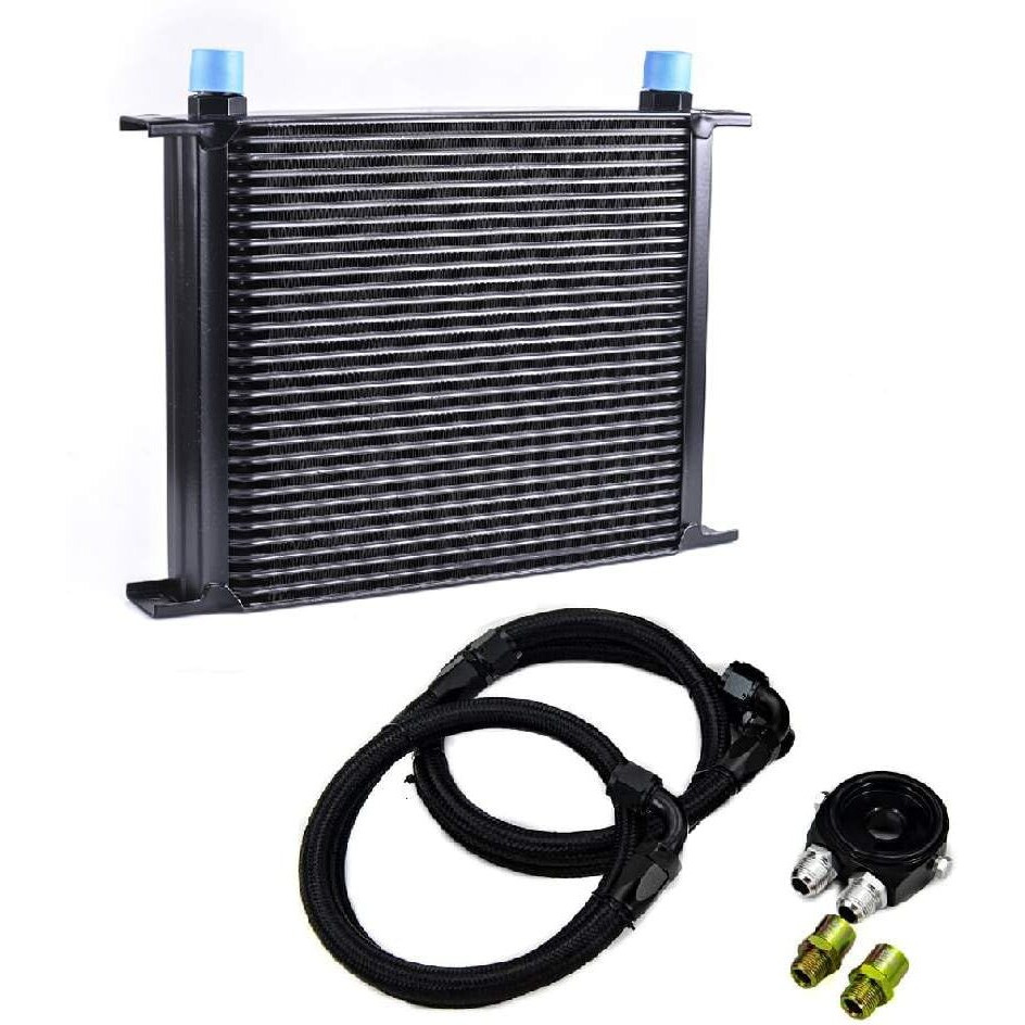 Zhsymx 30 Row An10-10An Stacked Plate Oil Cooler Universal Engine Transmission British Radiator Oil Cooler Condenser With Fuel Line Hose Mounting Nut Adapter Clamp Aluminium Alloy Black