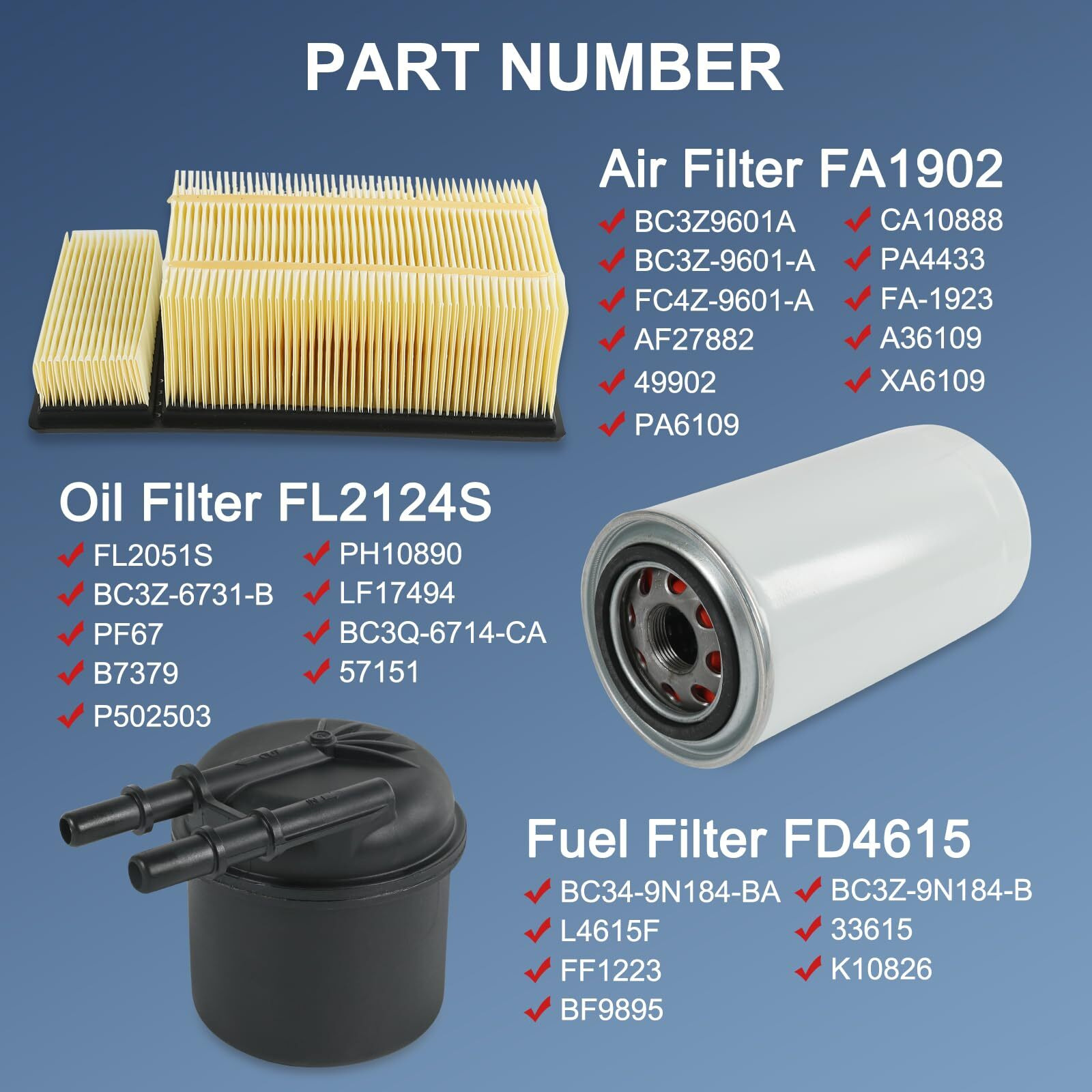 Jdmspeed Fl2124S Fd4615 Fa1902 Oil Filter Fuel Filter Air Filte Compatible With 2011-2016 Ford F250 F350 F450 F550 Super Duty F650 F750 6.7L Powerstroke V8 Diesel Engine