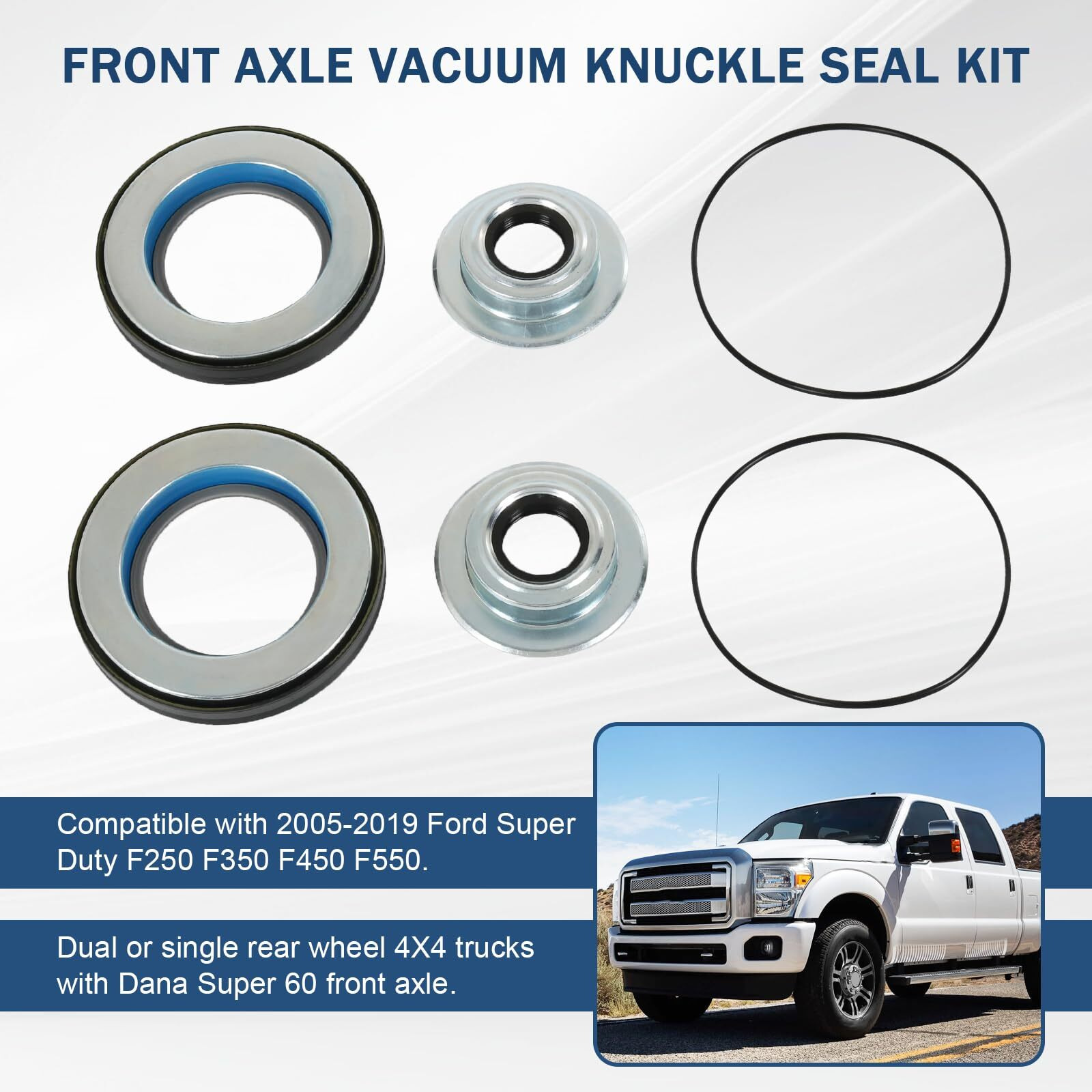 Front Axle Vacuum Knuckle Seal & Outer Tube Oil Seals Kit Compatible With Ford Super Duty F250 F350 F450 F550 Dana Super 60 2005-2019 Replace 2017426 2014835 54983 (6Pcs)