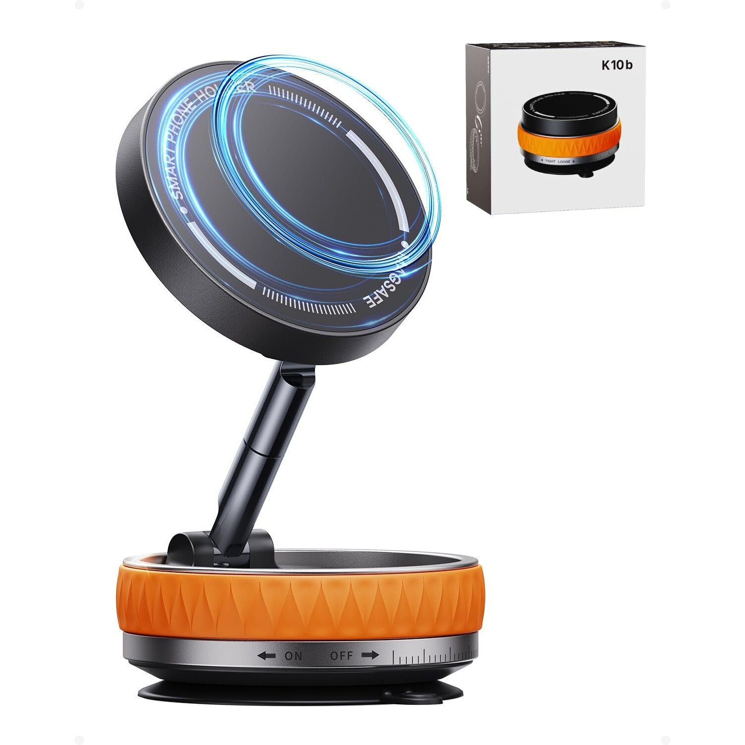 Intoval Vacuum Magnetic Phone Holder For Car, 360 Suction Cup Phone Mount With Snaplock Tech, Adjustable Magnet Stand For Your Car - Fit For Magsafe Iphone, Come With 2 Mag Rings, Flat Nano Sticker