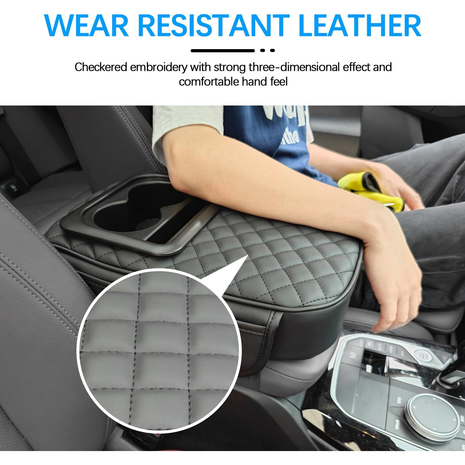Maiker Auto Center Console Armrest Pillow, Pu Leather Car Armrest Cushion With Cup Holder, Phone Holder And 2 Side Storage Bag, Universal Car Armrest Box Cover Protector For Most Vehicles