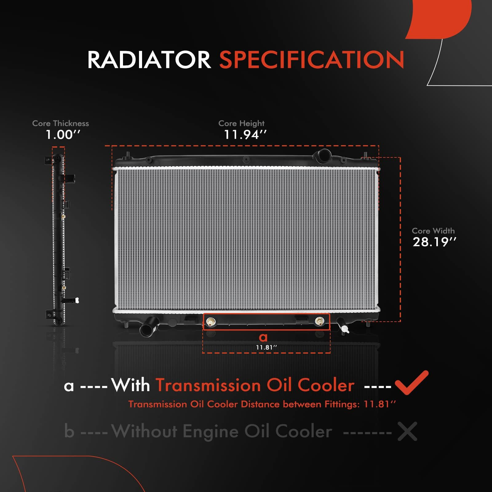 A-Premium Engine Coolant Radiator Assembly With Transmission Oil Cooler Compatible With Infiniti Q50 2014 2015 2016 2017 2018, 3.5L 3.7L V6 Engine, Replace 214104Ga5A, 214604Gb5A