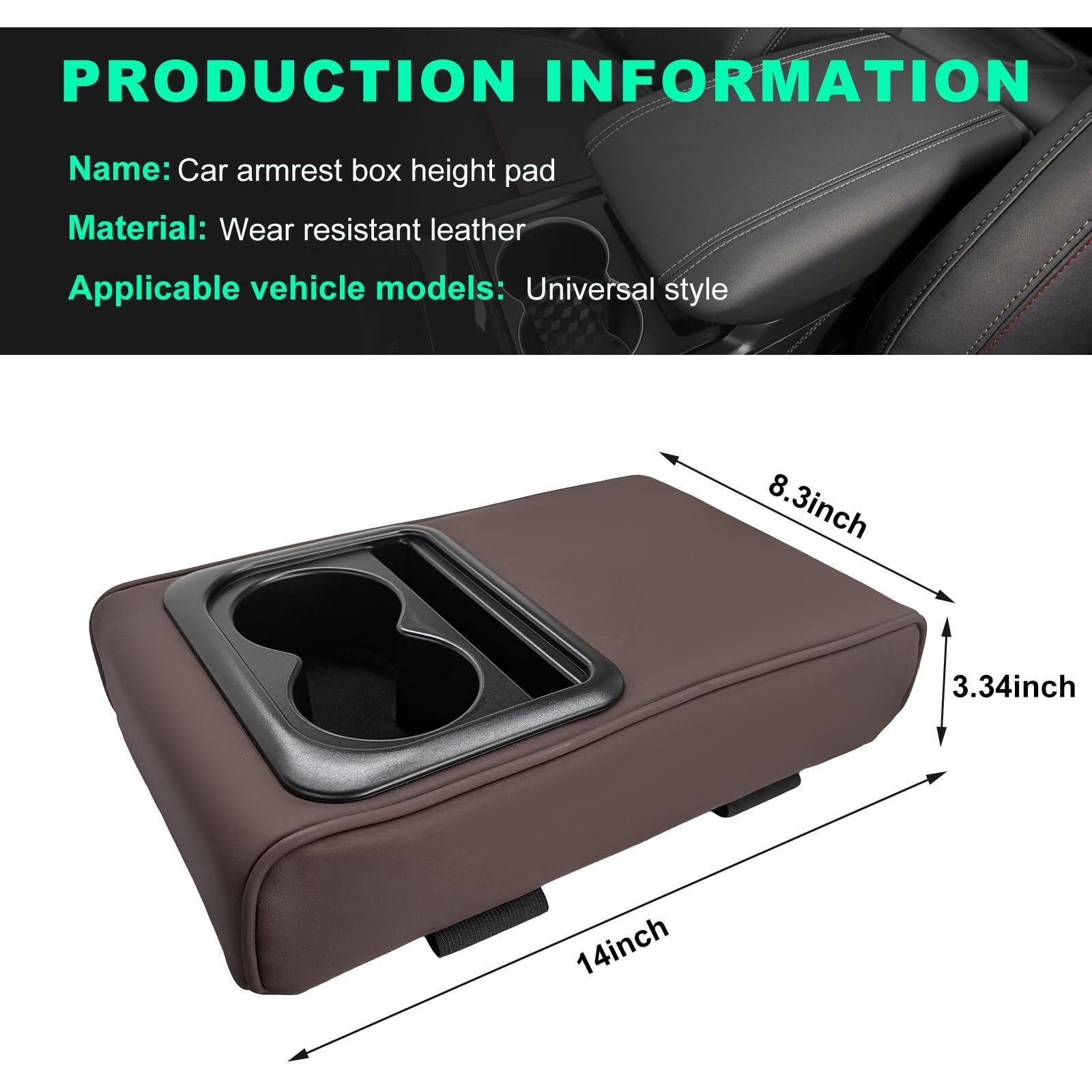 Suvnie Car Center Console Armrest Pillow, Memory Foam Auto Armrest Box Cover With Cup Holder & Phone Holder, Waterproof Leather Arm Rest Protector Cushion, Interior Car Accessories (Coffee)