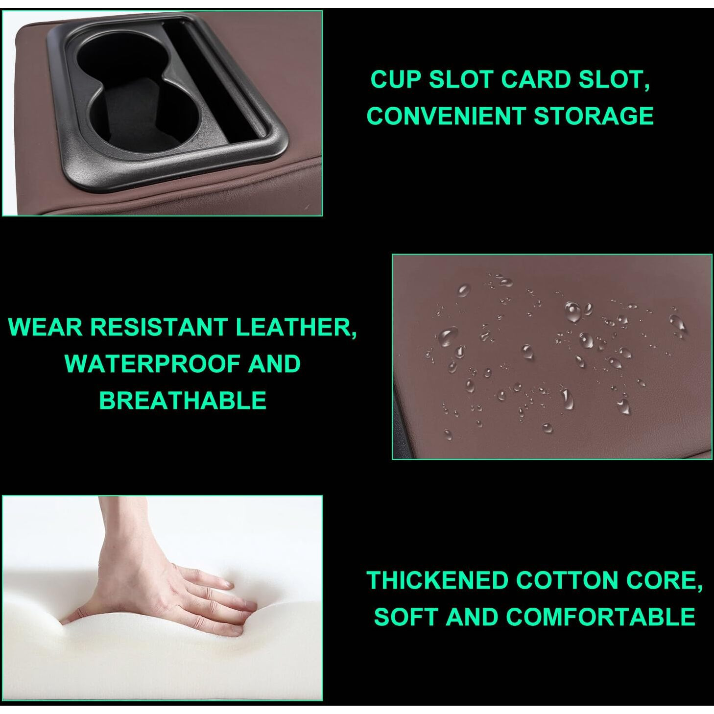 Suvnie Car Center Console Armrest Pillow, Memory Foam Auto Armrest Box Cover With Cup Holder & Phone Holder, Waterproof Leather Arm Rest Protector Cushion, Interior Car Accessories (Coffee)