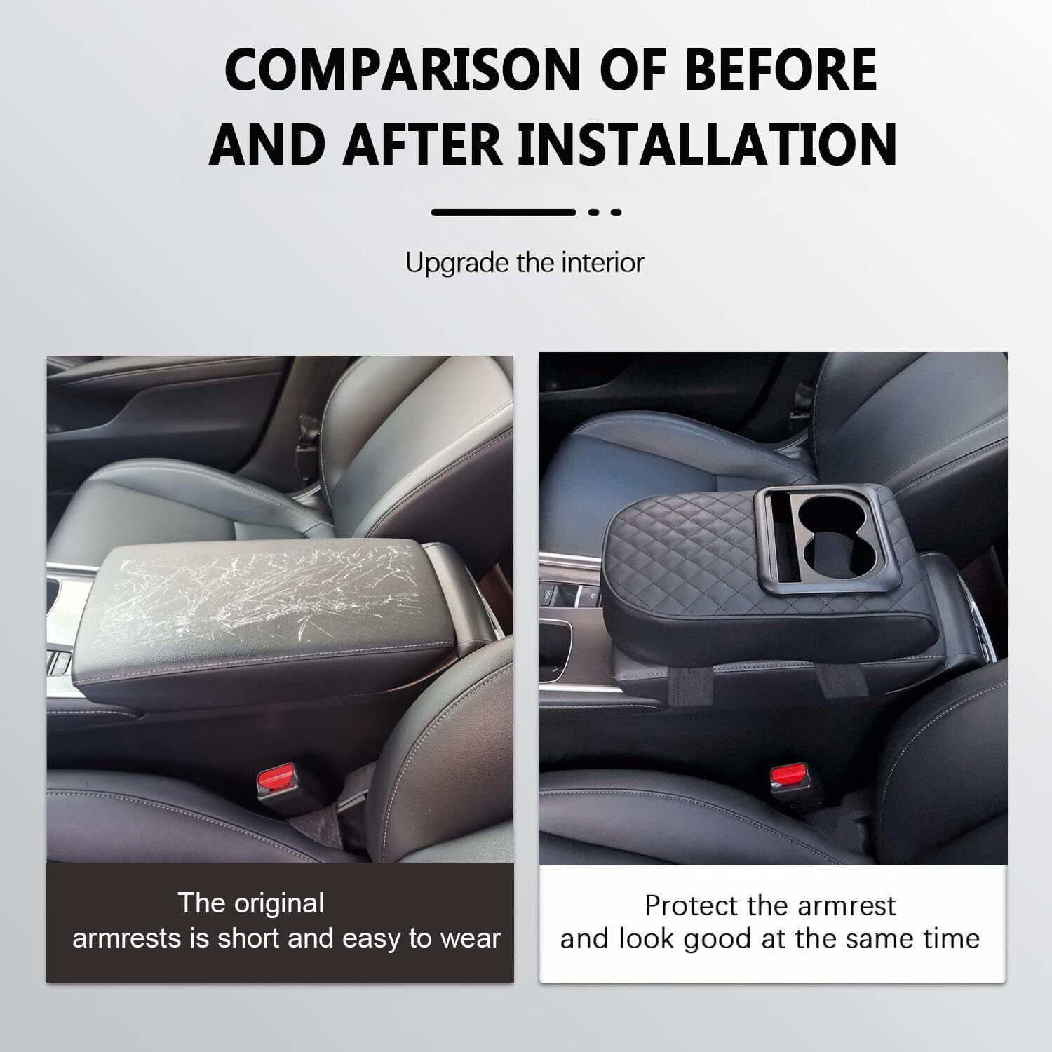 Fqmy Auto Center Console Armrest Pillow, Leather Car Armrest Cushion With Cup Holder, Phone Holder, Universal Car Armrest Box Cover Protector Car Interior Accessories For Most Vehicles