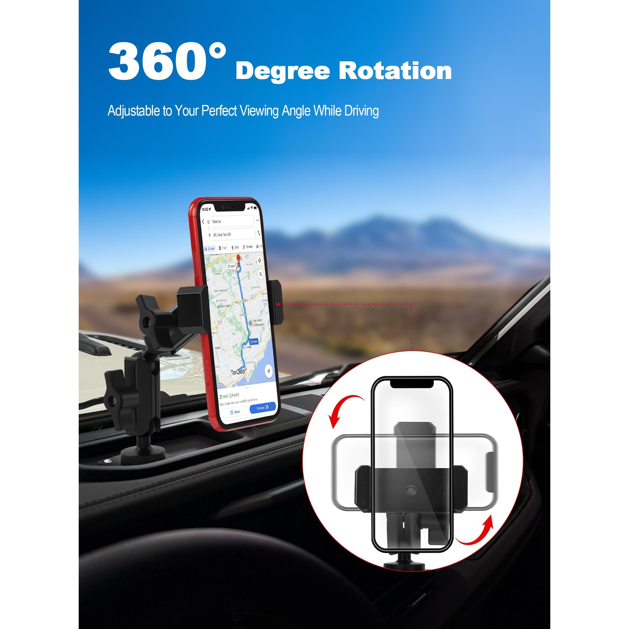 Nilkatss Aluminum Alloy Phone Mount For 2024+ Jeep Wrangler Jl/Jlu/4Xe & Gladiator Jt, -360 Adjustable 2024-2025 Wrangler Cell Phone Holder, Fits Secure 4.7""-6.8"" Phone Including Iphone/Samsung