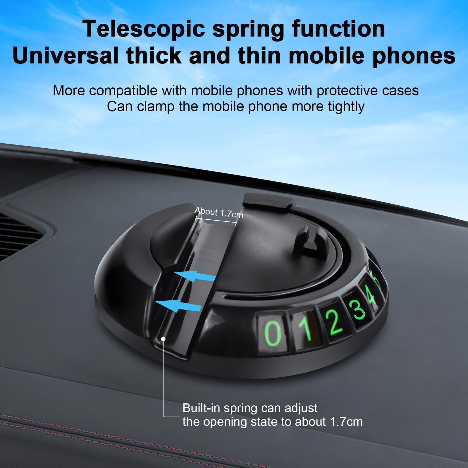 Docucher Multifunction Car Anti-Slip Mat, Rotatable Car Anti Slip Mat Phone Holder, Multifunctional Dashboard Mobile Phone Holder With Temporary Parking Numbe, Car Dashboard Accessories (Black Brown)