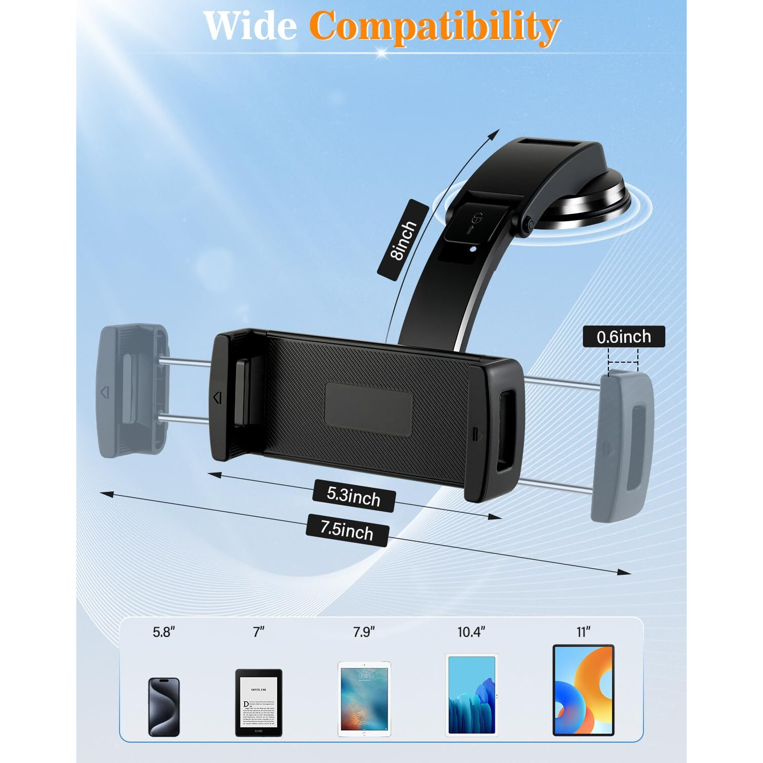 Singaro Phone Tablet Holder For Car, Universal Dashboard Mount Automobile Cradle Fit For Ipad Iphone And Android Tablet, Car Accessories Interior For Women And Man