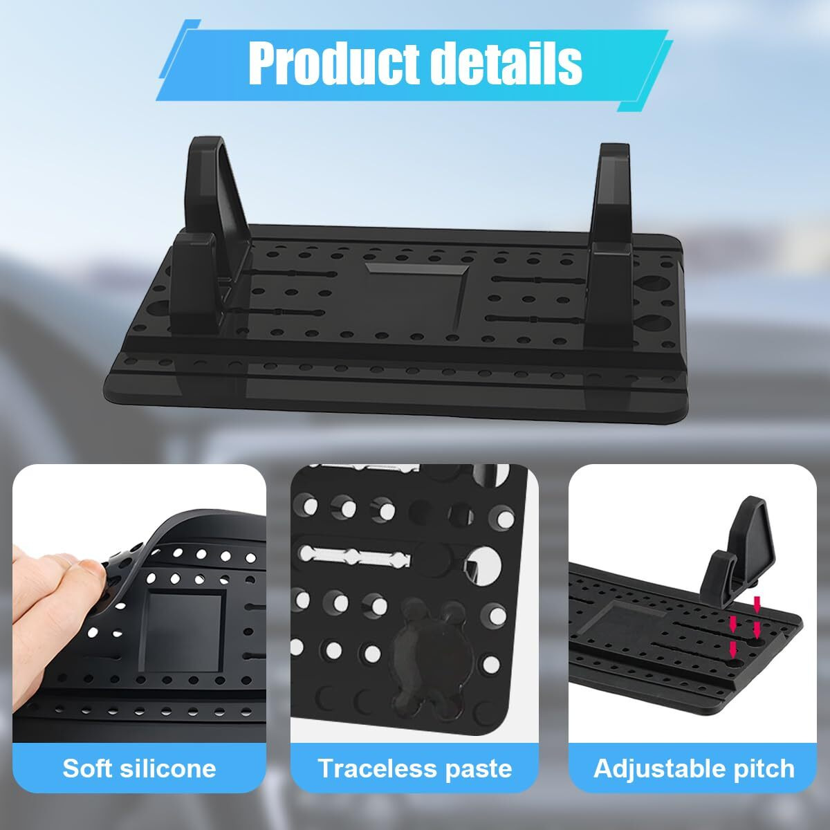 Duscoke Cell Phone Holder For Car Dashboard - Adjustable Silicone Phone Mount Car Pad Mat - Universal Anti-Slip Vehicle Gps Mounting Mat Cellphone Stand For Smartphones Navigation