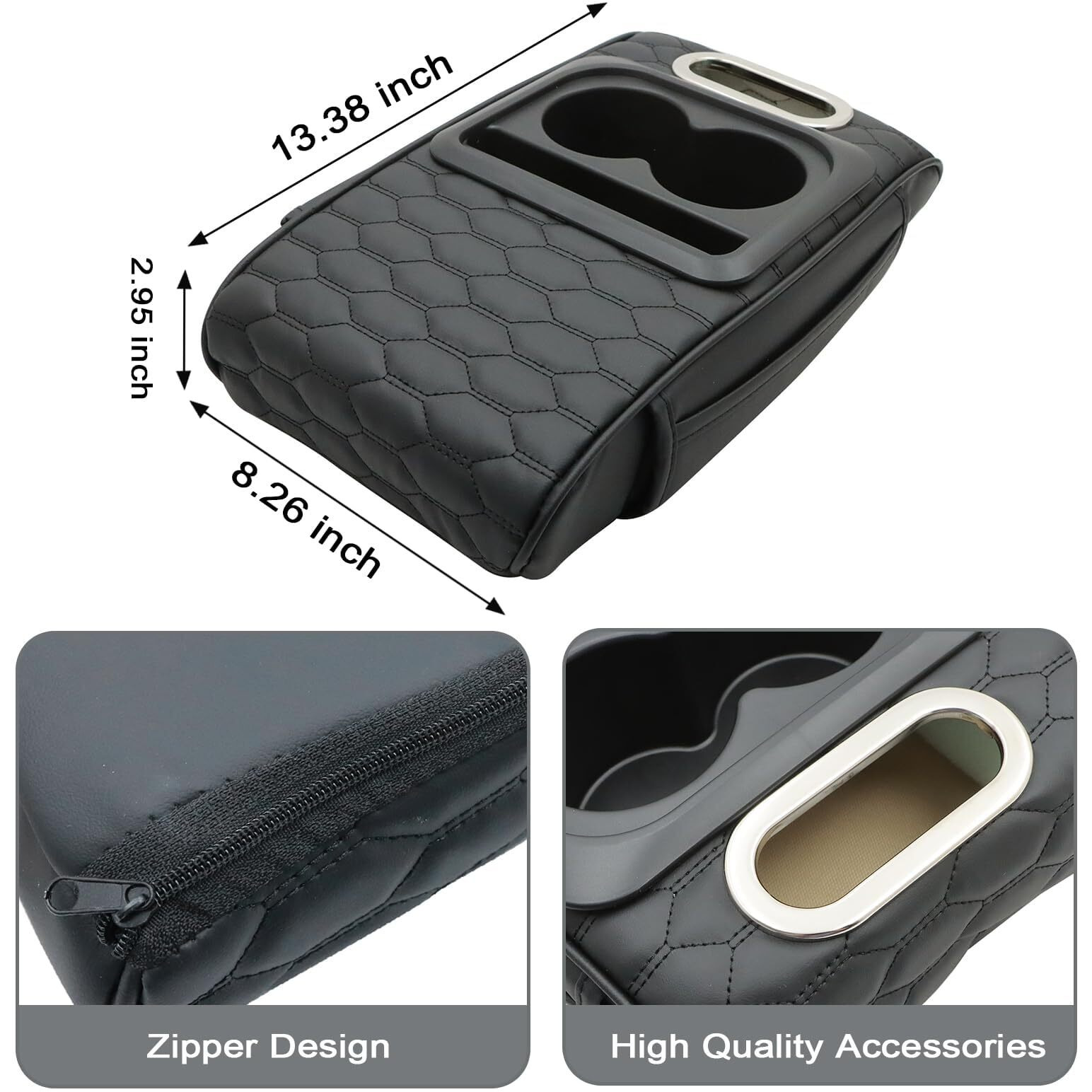 Priprilod Black Car Center Console Armrest Pillow, Memory Foam With Cup Holder & Cell Phone Holder, Multifunctional Car Center Console Organizer, Universal Fit For Most Car Interior Accessories