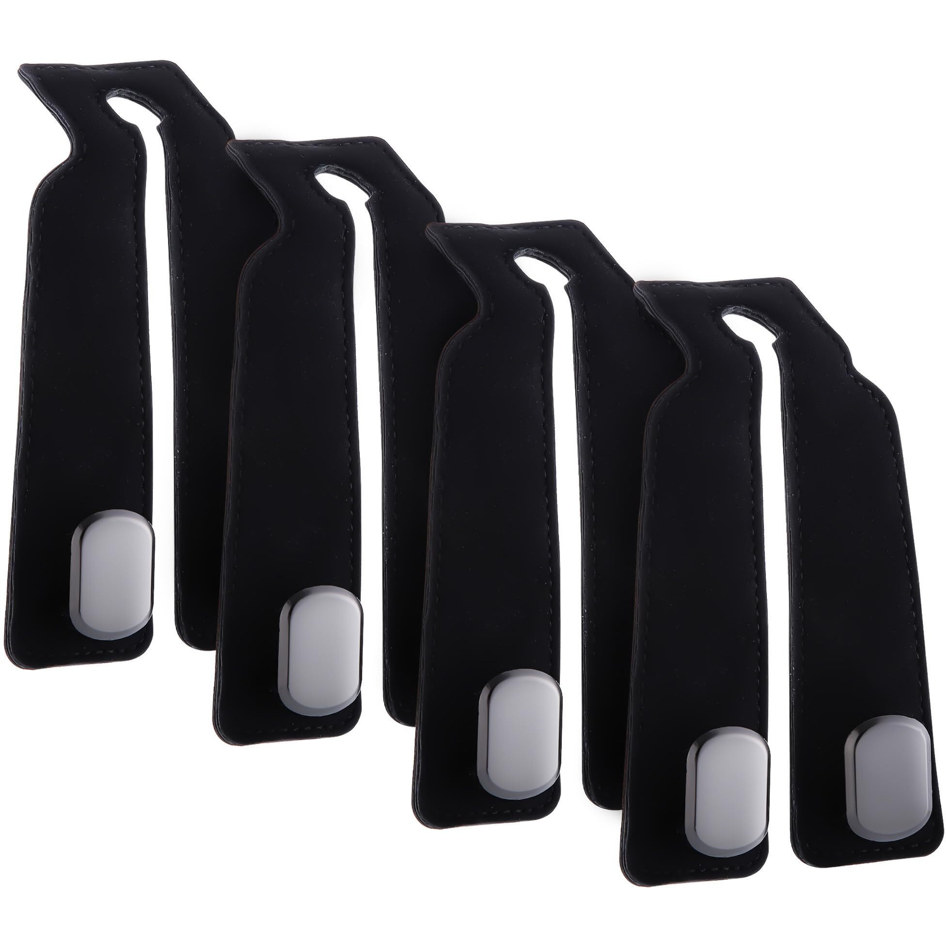4Pcs Car Seat Hooks For Headrest, Sued Leather And Zinc Alloy Purse Hook For Car, Double Hooks Purse Holder For Car & Mobile Phone Holder, Car Seat Hanger Hooks For Purses & Bags (Black & Silver)