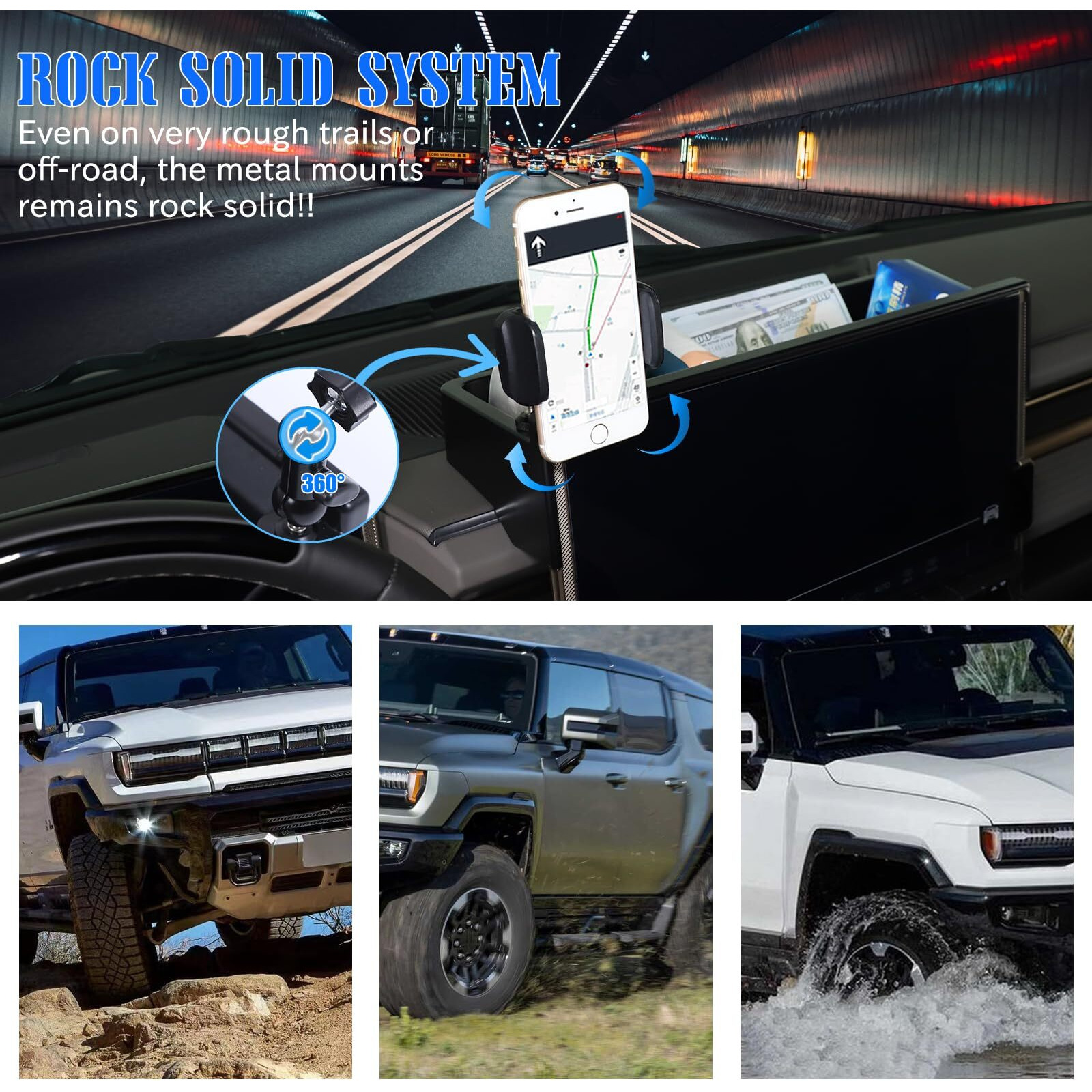 Center Console Dashboard Navigation Display Back Organizer Tray For 2024 2025 2026 Hummer Ev Suv/Pickup,With Multifunctional Abs Car Cell Phone Holder,Insert Auxiliary Storage Tray Kits (A Style Base)