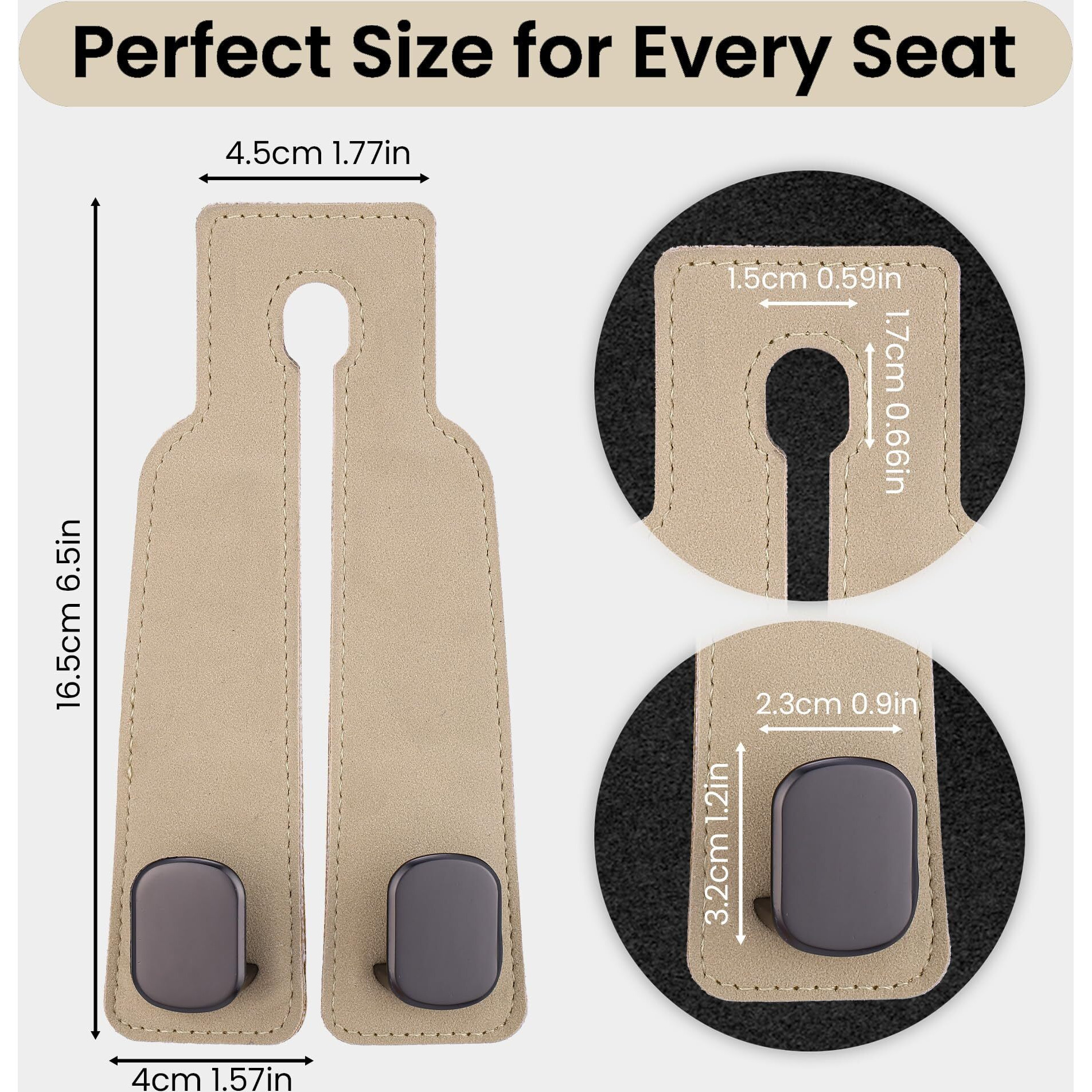4Pcs Car Seat Hooks For Headrest, Sued Leather And Zinc Alloy Purse Hook For Car, Double Hooks Purse Holder For Car & Mobile Phone Holder, Car Seat Hanger For Purses & Bags (Beige & Silver)