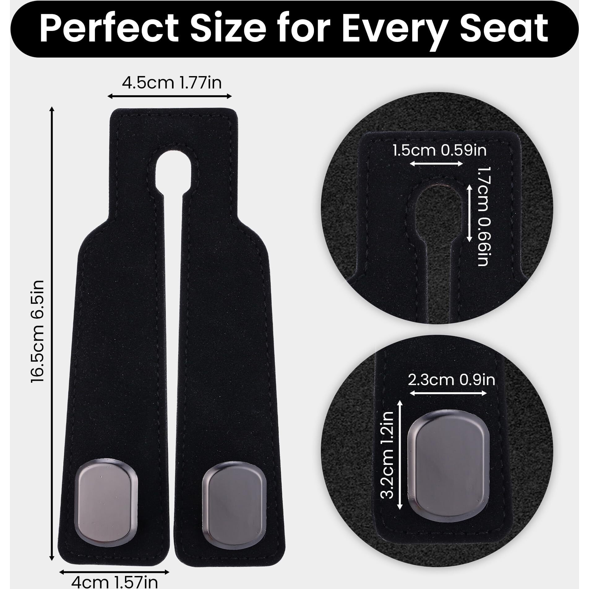 2Pcs Car Seat Hooks For Headrest, Sued Leather And Zinc Alloy Purse Hook For Car, Double Hooks Purse Holder For Car & Mobile Phone Holder, Car Seat Hanger For Purses & Bags (Black & Silver)