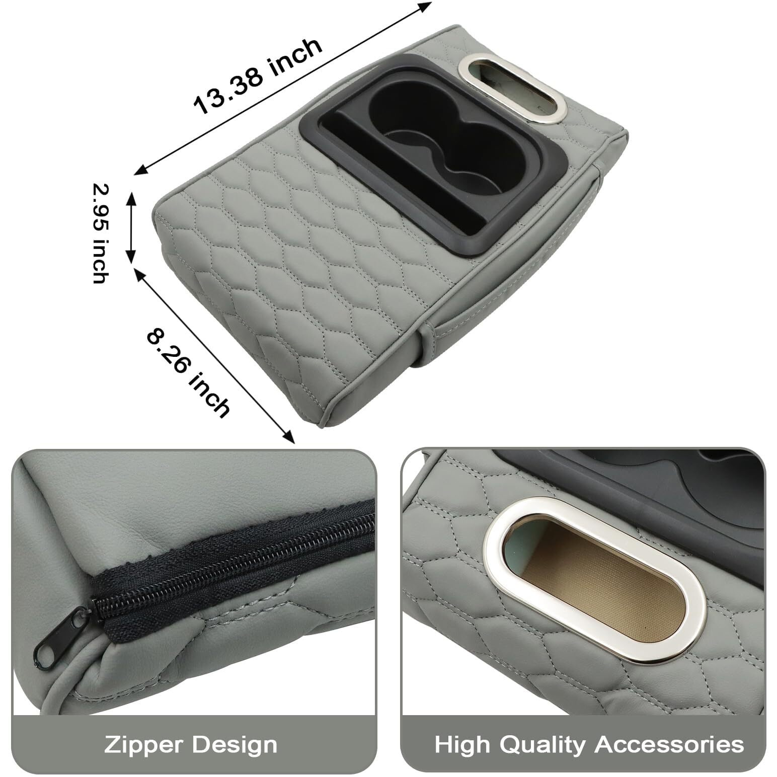 Priprilod Gray Car Center Console Armrest Pillow, Memory Foam With Cup Holder And Cell Phone Holder, Multifunctional Car Center Console Organizer, Universal Fit For Most Car Interior Accessories