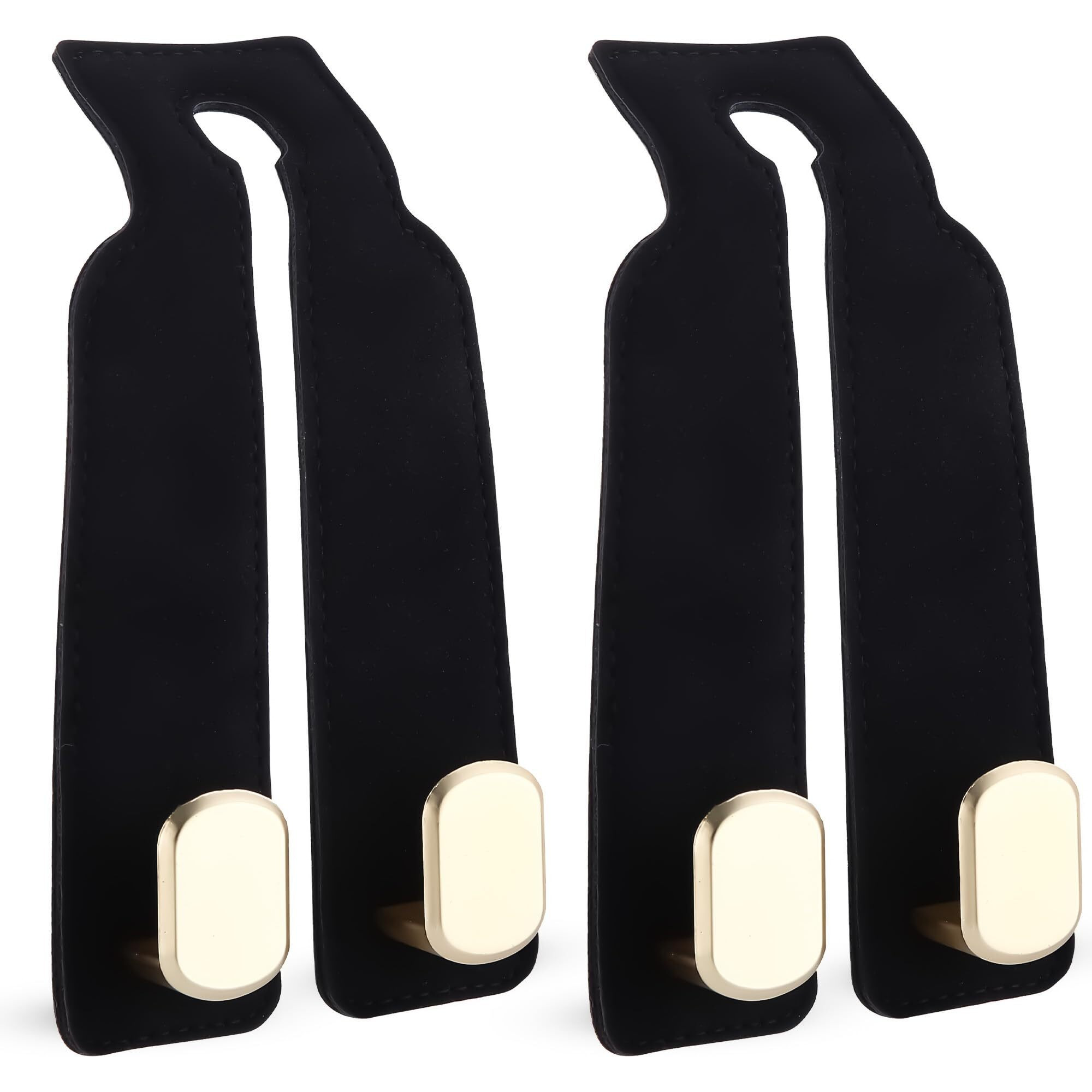 2Pcs Car Seat Hooks For Headrest, Sued Leather & Zinc Alloy Purse Hook For Car, Double Hooks Purse Holder For Car & Mobile Phone Holder, Car Seat Hanger Hooks For Purses And Bags (Black & Matt Gold)