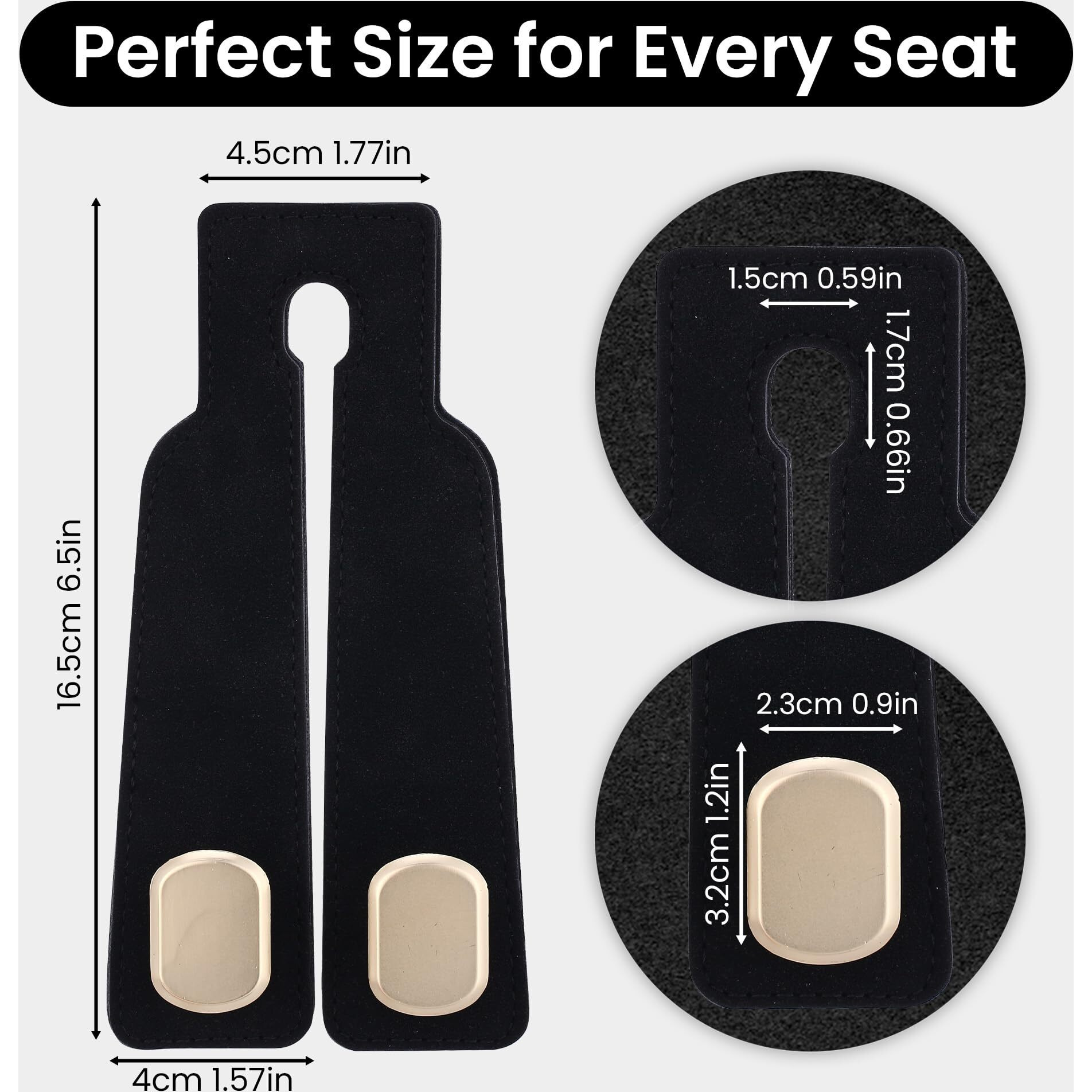 2Pcs Car Seat Hooks For Headrest, Sued Leather & Zinc Alloy Purse Hook For Car, Double Hooks Purse Holder For Car & Mobile Phone Holder, Car Seat Hanger Hooks For Purses And Bags (Black & Matt Gold)