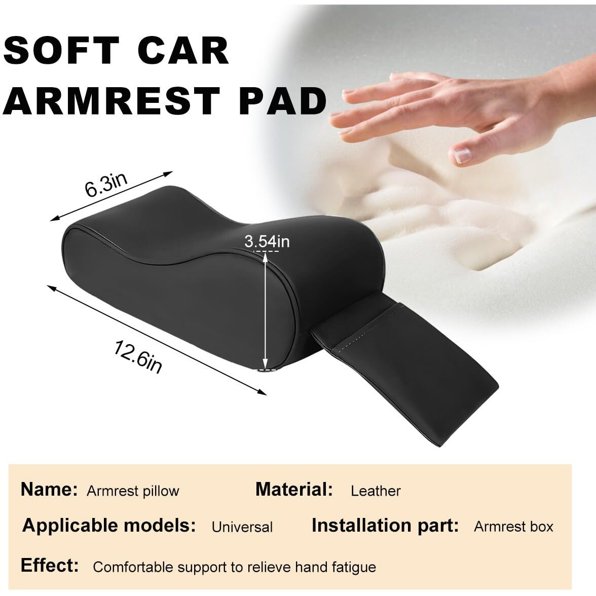 Shmzk Car Armrest Cushion, Memory Foam Auto Armrest Cushion Pad With Phone Holder Storage Bag, Leather Center Console Armrest Pillow For Most Vehicles, Universal Car Accessories (Black)