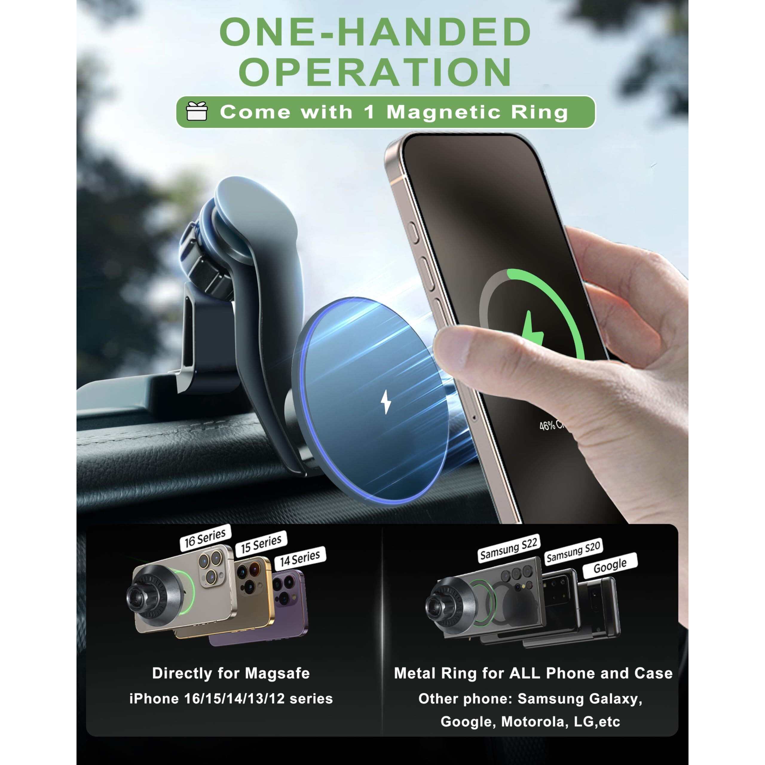 Magnetic Jeep Phone Mount For 2018-2023 Wrangler Jl Jlu & Gladiator Jt With 15W Wireless Charging- Dashboard Phone Holder With Magsafe For Jeep Wrangler & Gladiator 2/4 Doors Accessories (Not For 4Xe)