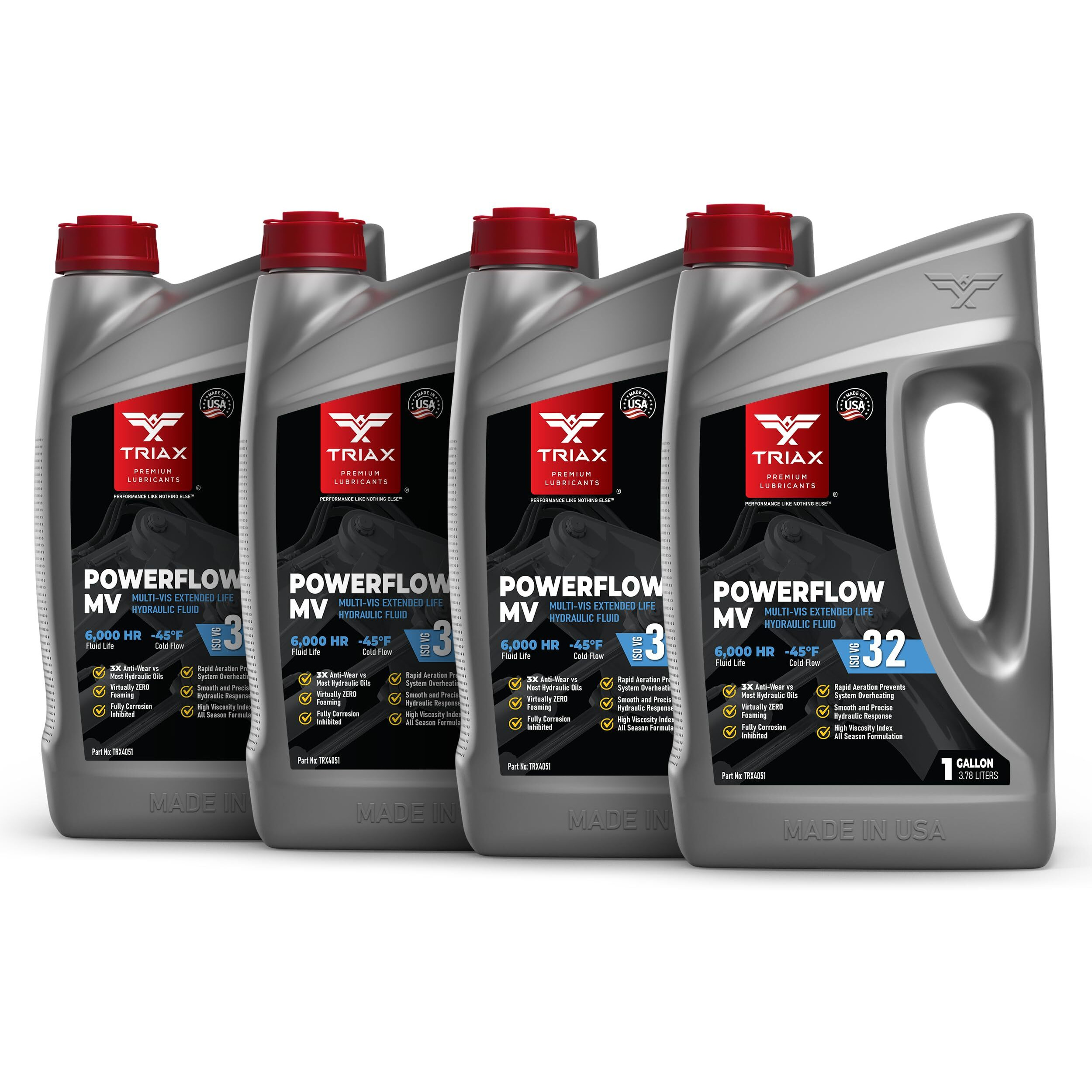 Triax Powerflow Mv 32 Hydraulic Oil, 6000 Hour Extended Life, Double Anti-Wear, True All Season, -40 F Pour Point (4 Gallon Pack)
