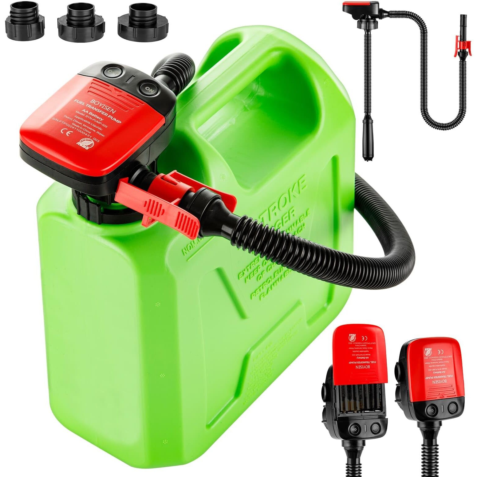 Boyisen Automatic Fuel Transfer Pump With Auto-Stop, Aa Gas Can Pump Battery Operated With Extra Long Hose Fits Most Size Gas Cans, Gasoline, Diesel, Oil