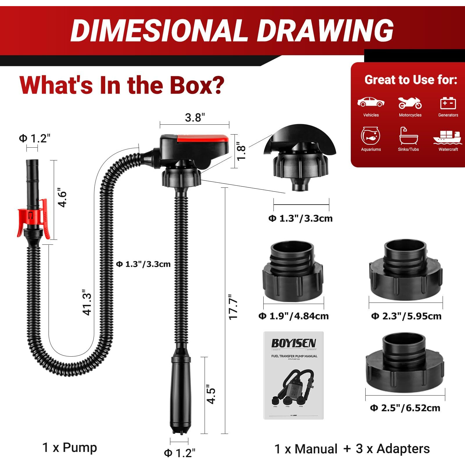 Boyisen Automatic Fuel Transfer Pump With Auto-Stop, Aa Gas Can Pump Battery Operated With Extra Long Hose Fits Most Size Gas Cans, Gasoline, Diesel, Oil