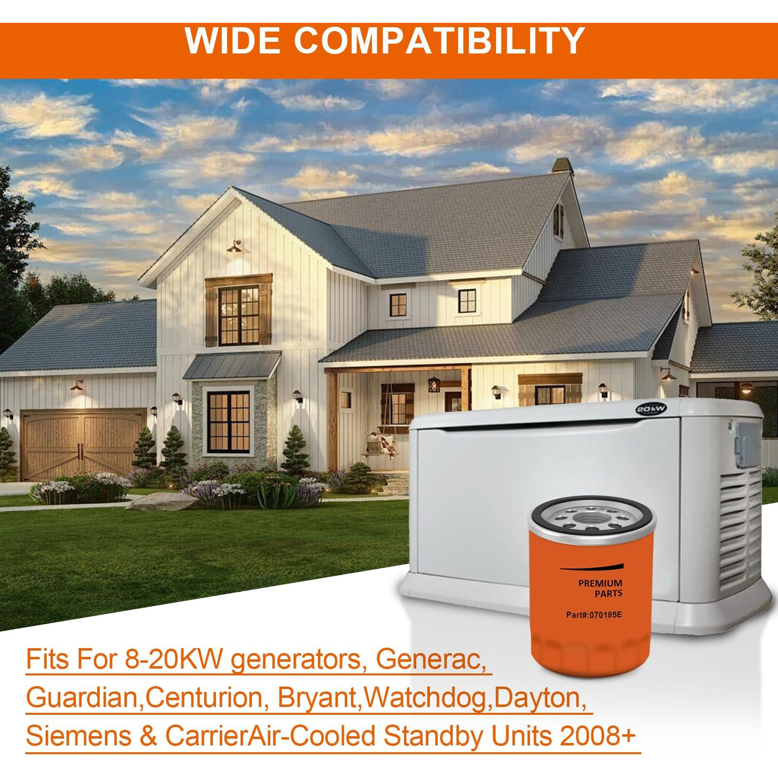 070185E Oil Filter Fit For 10-20Kw Generator 760Cc 990Cc Engines Compatible With 070185Es(4 Pack)