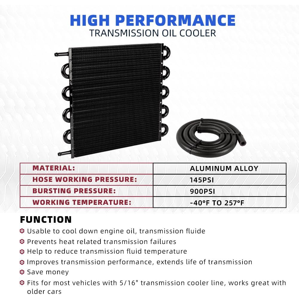 10 Pass Aluminum Remote 5/16"" Engine Oil Cooler Radiator, 10 Row Transmission Cooler With Hose Mounting Kit