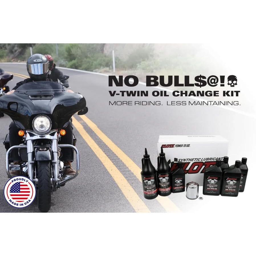 Klotz 20W/50 Synthetic Motor Oil Change Kit For Evolution Sportster 1986-2022 (5 Quart), 1 Chrome Filter, 1 Drain Plug O-Ring - Basic Kit