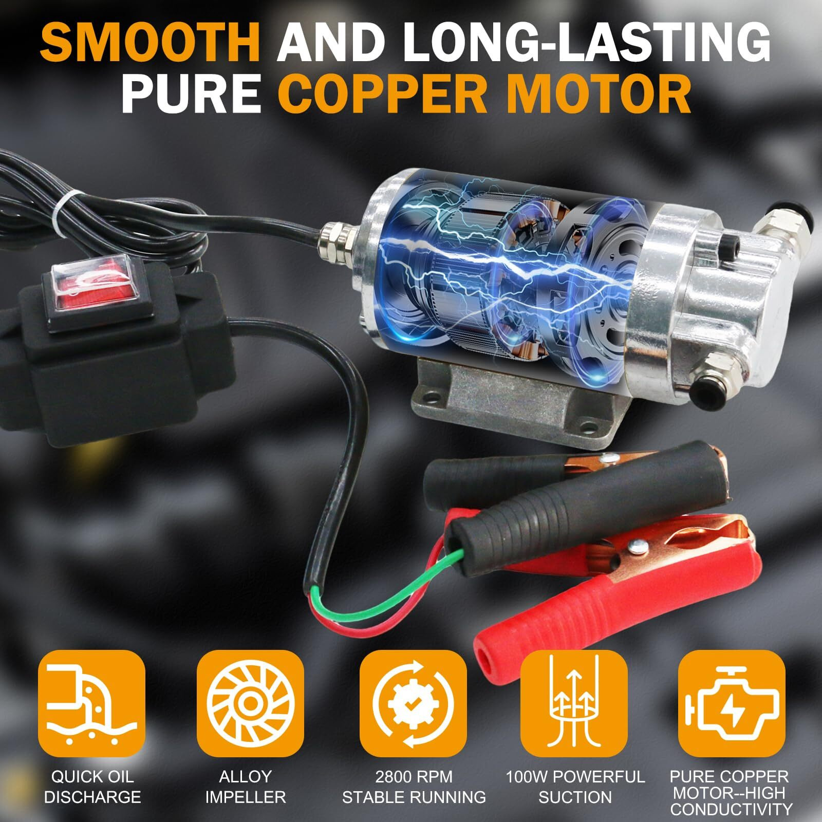 Milado 12V 100W Electric Oil Change Extractor Pump Set,1-4L/Min Fluid Transfer Pump For Engine Oil, Diesel Oil, Transmission Fluid, Gear Oil, Suitable For Boat, Car, Truck, Motorcycle, Lawnmower