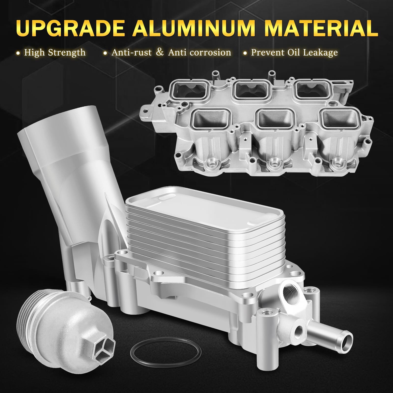 Upgraded Full Aluminum Engine Lower Intake Manifold With Gasket & Engine Oil Filter Housing With Oil Cooler Sensors And Gaskets Compatible With Dodge Charger Challenger Journey Jeep Wrangler