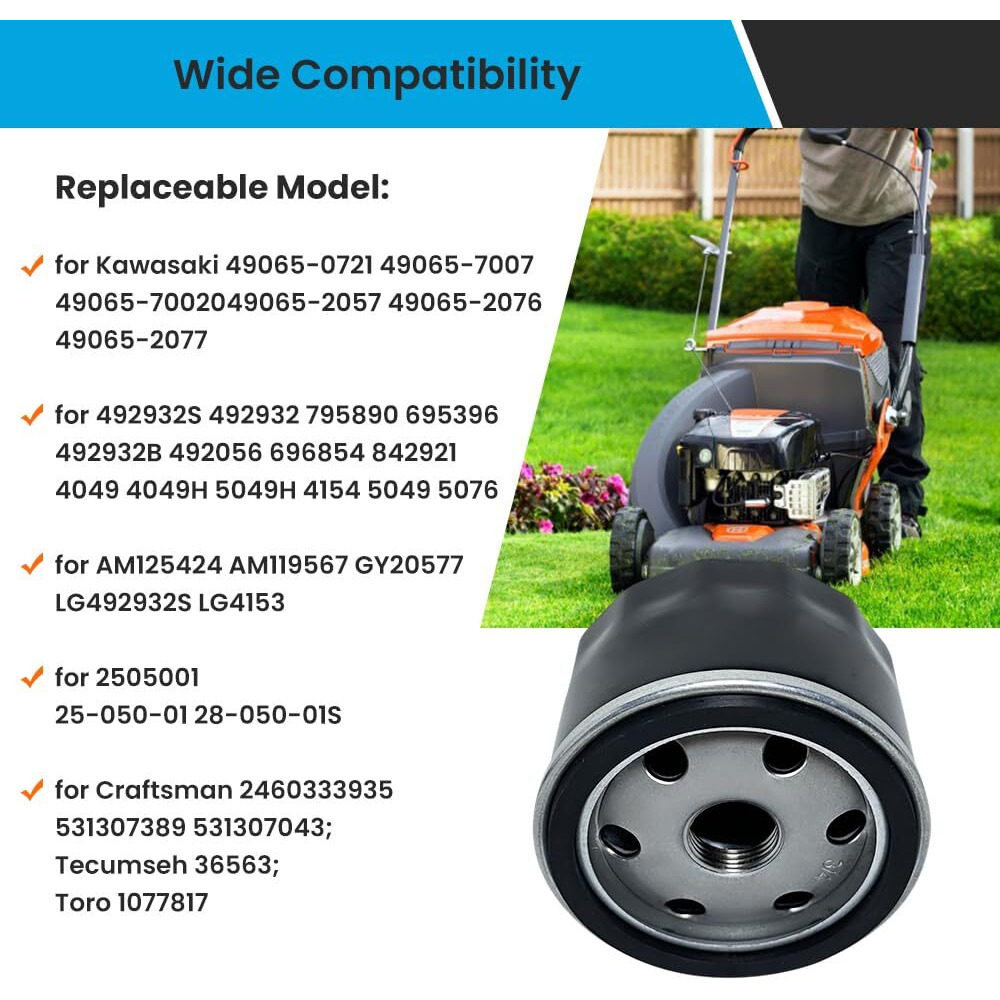 4 Pack 49065-0721 49065-7007 492932 492932S Oil Filter For Kawasaki Fr691V Fr651V Fr730V Fr600V Fx600V Fs691V Fs651V, Compatible With Cub Cadet Zt1 50 Lawn Mower Fits For John Deere Am125424