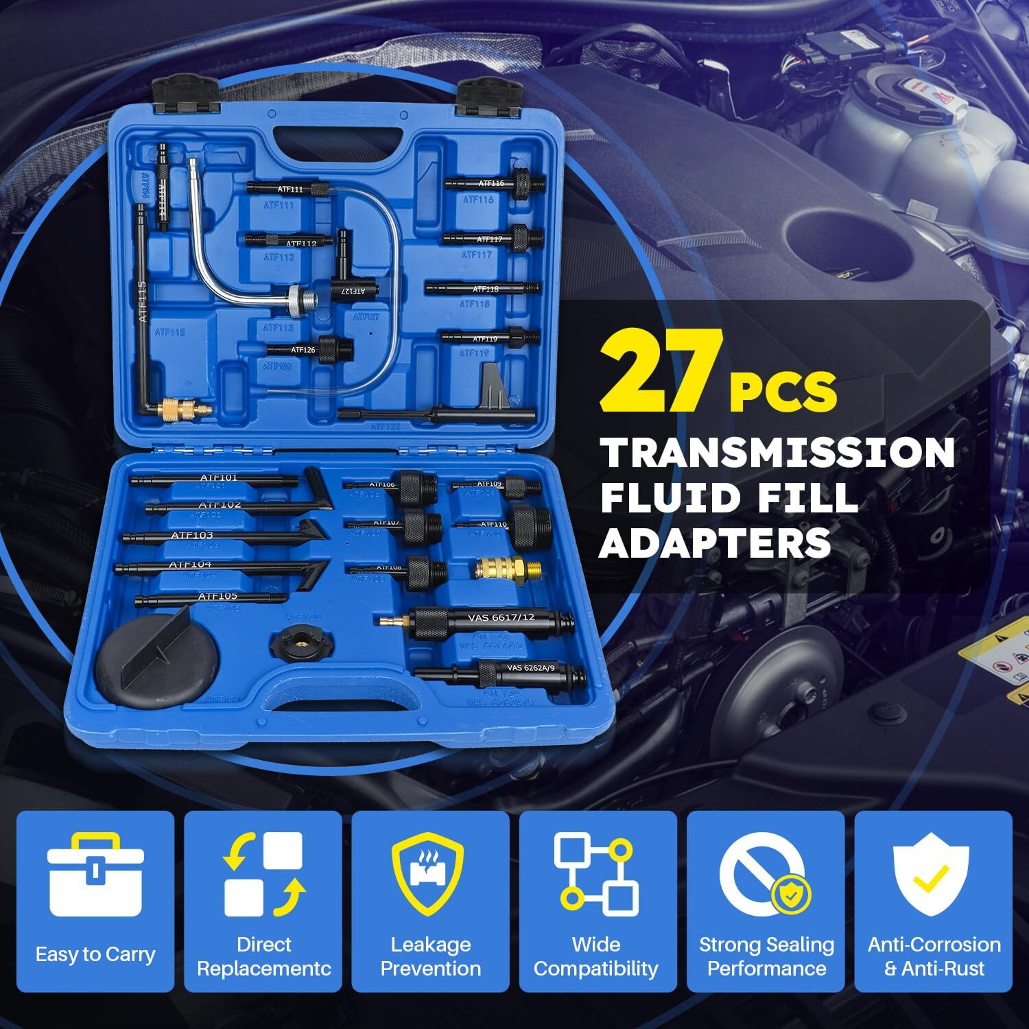 Ralbil 27Pcs Transmission Fluid Filling Adapter Automatic Transmission Fluid Oil Filler Adapter, Atf Filler Adaptor Set Compatible With Vw, Audi, Cvt, Bmw, Benz, Skoda, Nissan, Ford