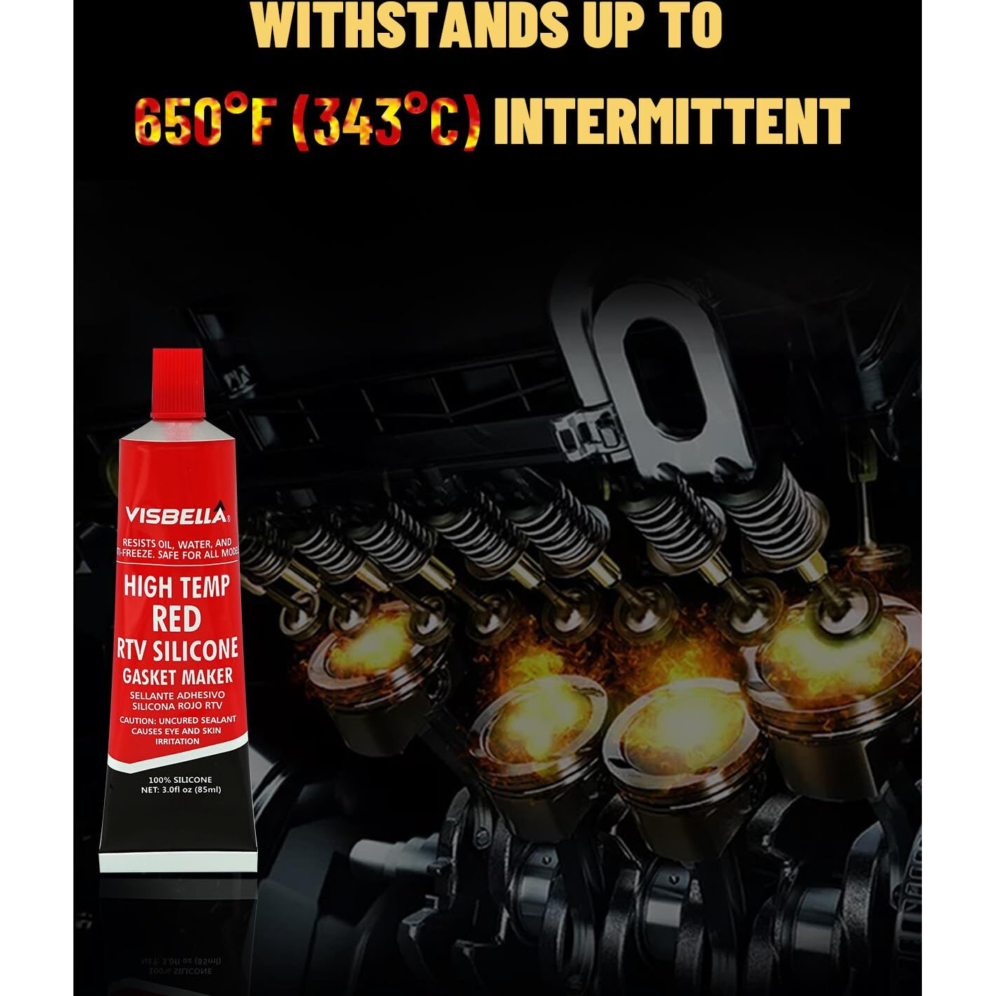 Visbella High Temperature Rtv Silicone Gasket Maker, Sealed Oil Resistant Waterproof Quick Dry Liquid For Bonding Internal Combustion, Steam Turbines, Automotive Engine Parts 3.7Oz (Red)