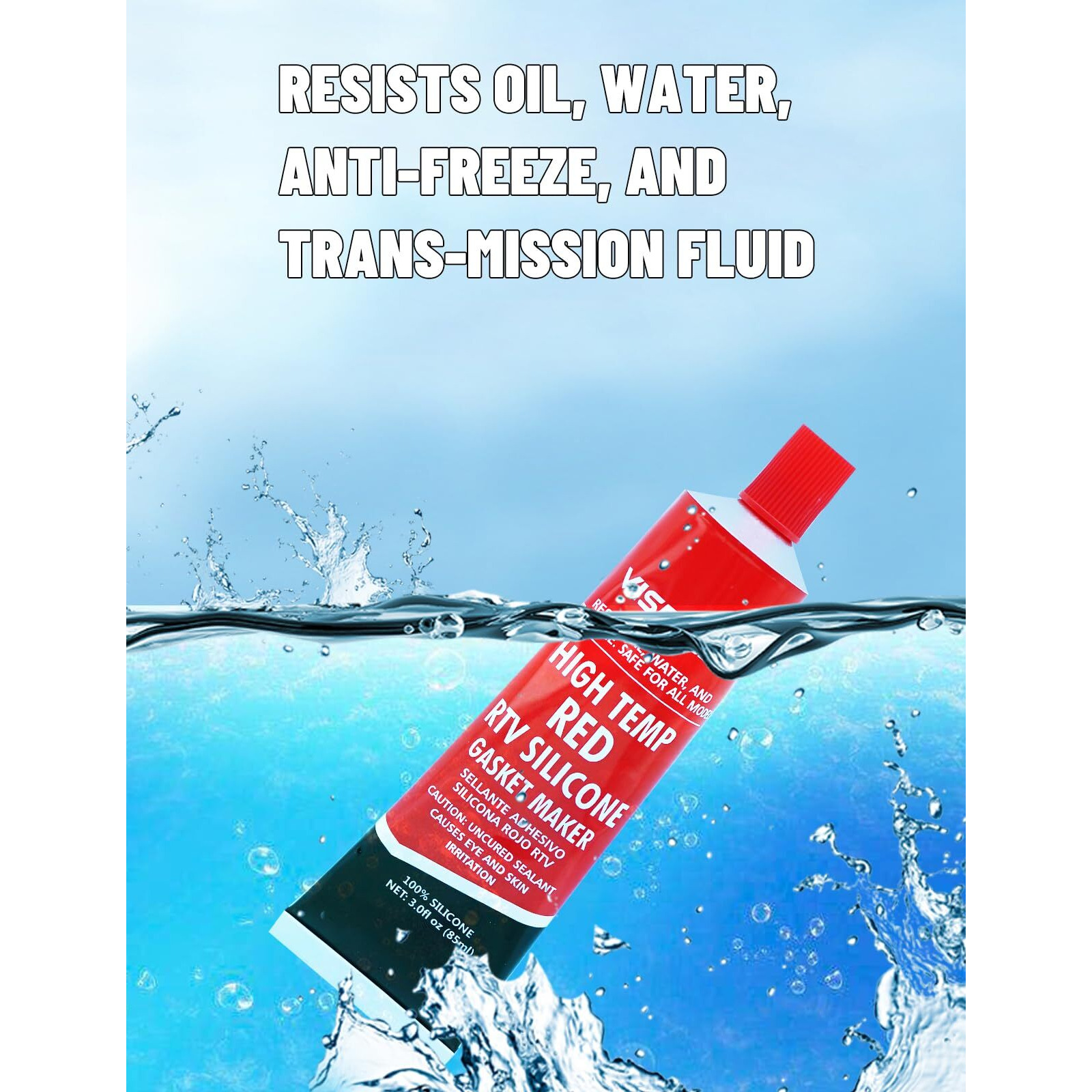 Visbella High Temperature Rtv Silicone Gasket Maker, Sealed Oil Resistant Waterproof Quick Dry Liquid For Bonding Internal Combustion, Steam Turbines, Automotive Engine Parts 3.7Oz (Red)