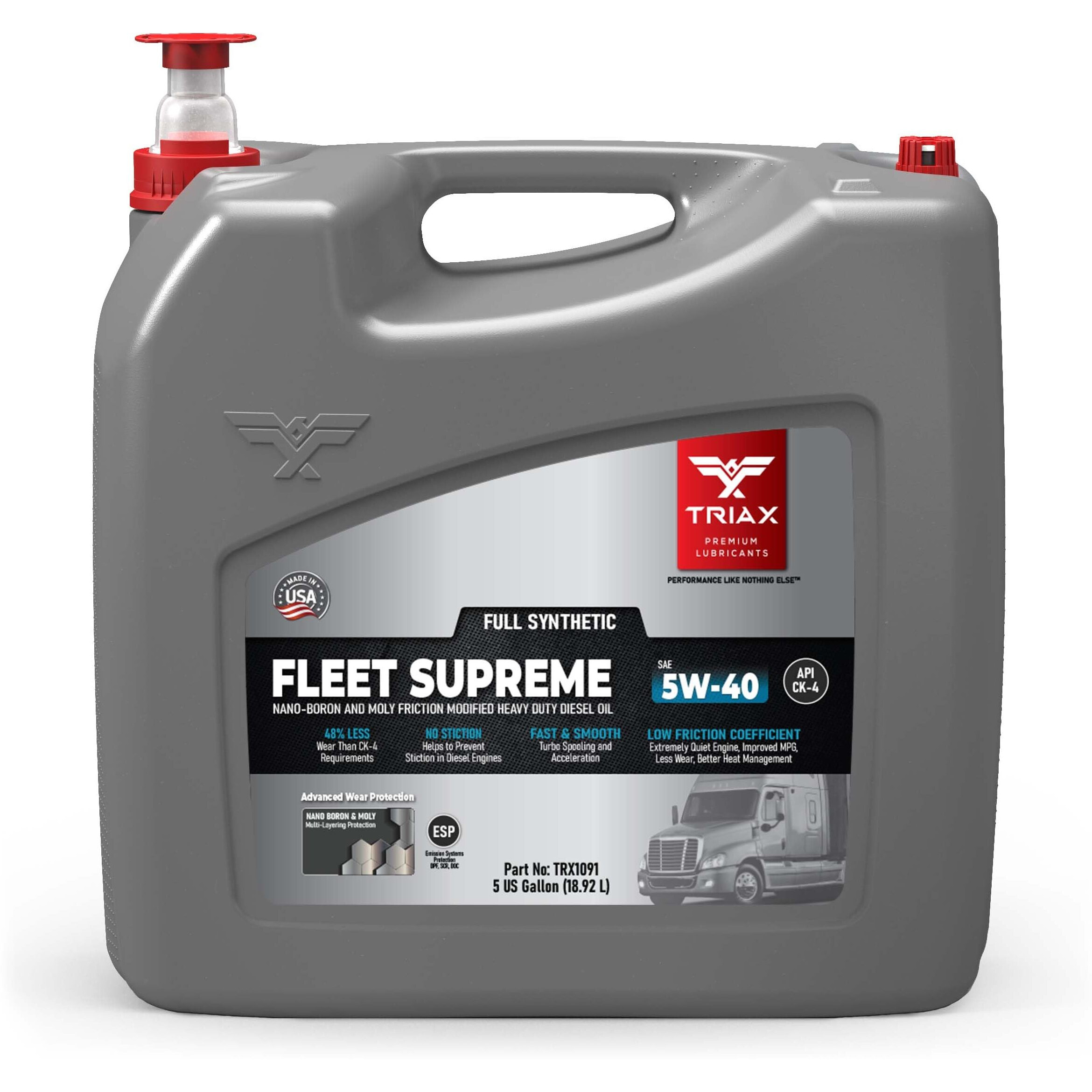 Triax Fleet Supreme 5W-40 Esp Api Ck-4 Full Synthetic Diesel Engine Oil, Friction Optimized And Boosted With Molybdenum And Nano-Boron, Superb Powerstroke Performance (5 Gallon)