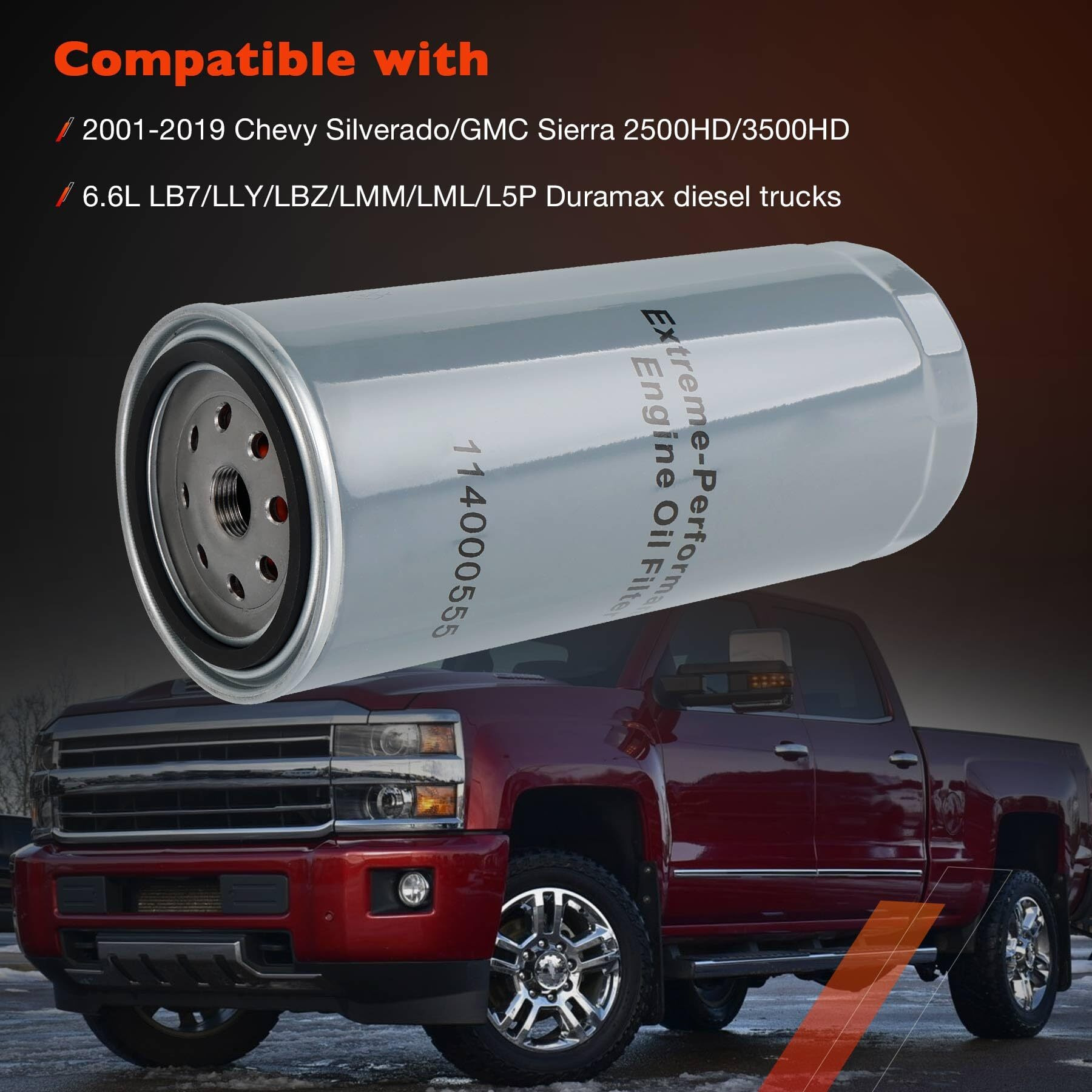 6.6 Duramax Oil Filter (5 Micron) Compatible With 2001-2019 Chevy Silverado/Gmc Sierra 2500 Hd 3500 Hd Engine | Replaces 114000555(Upgrade Of Pf2232)