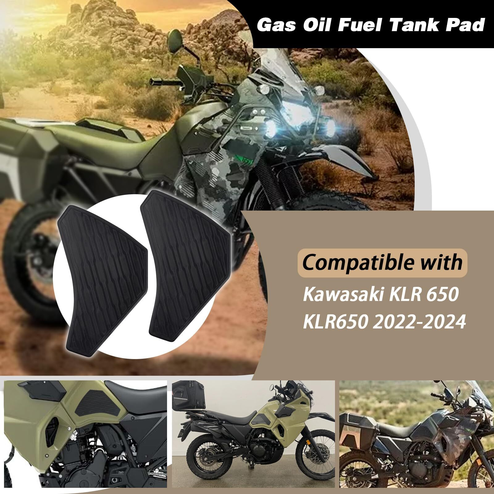 Ciuouient Motorcycle Sidetank Pad, Gas Oil Fuel Tank Pad, Rubber Decal Tank Protector, Anti-Slip Scratch-Resistant Protector Sticker Compatible With Kawasaki Klr650 2022-2024