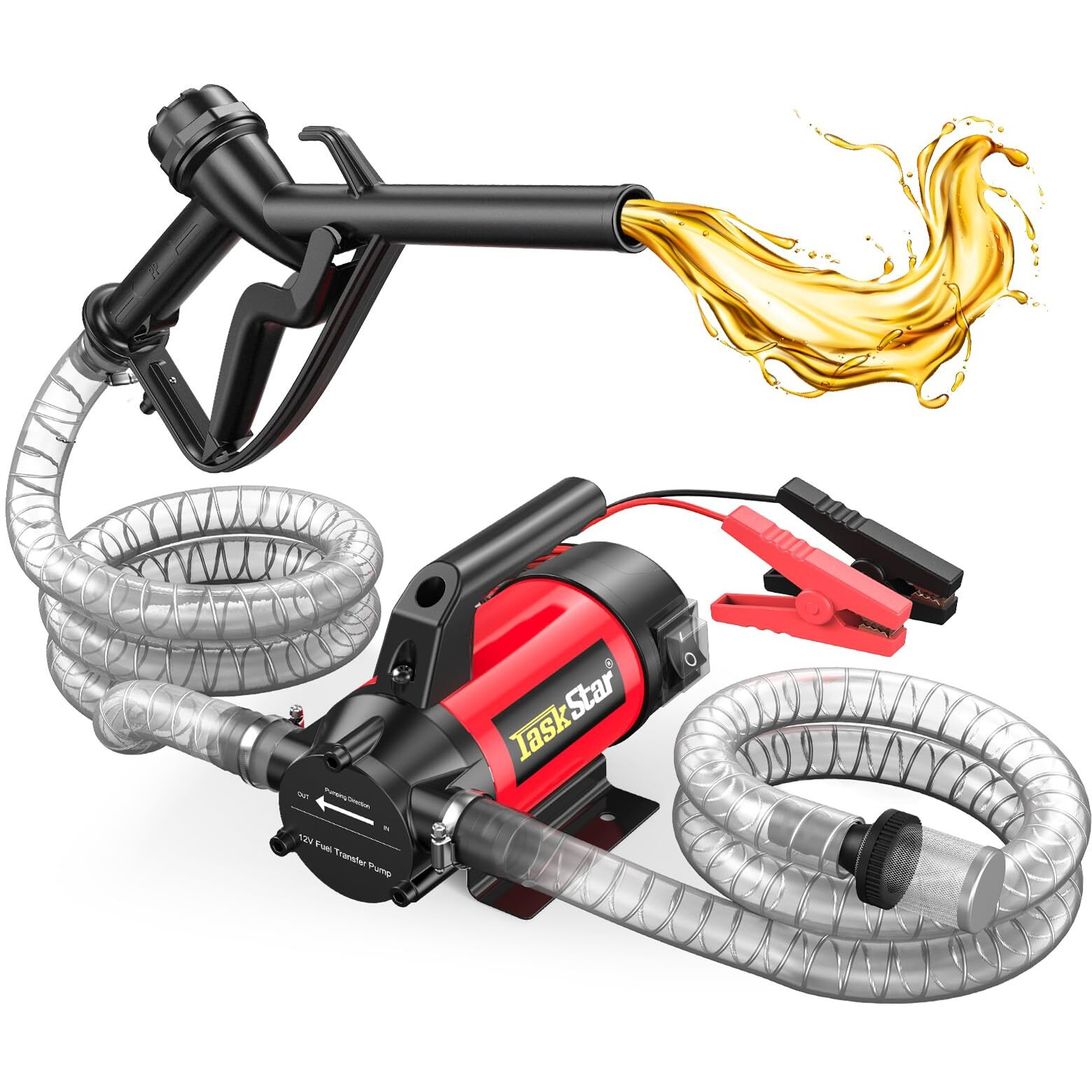 Taskstar Diesel Transfer Pump Kit 12V 13Gpm Electric Fuel Transfer Pump With Fuel Nozzle & Hoses For Diesel Kerosene Transformer Oil, Protable Self-Priming Pump For Home Business Farm